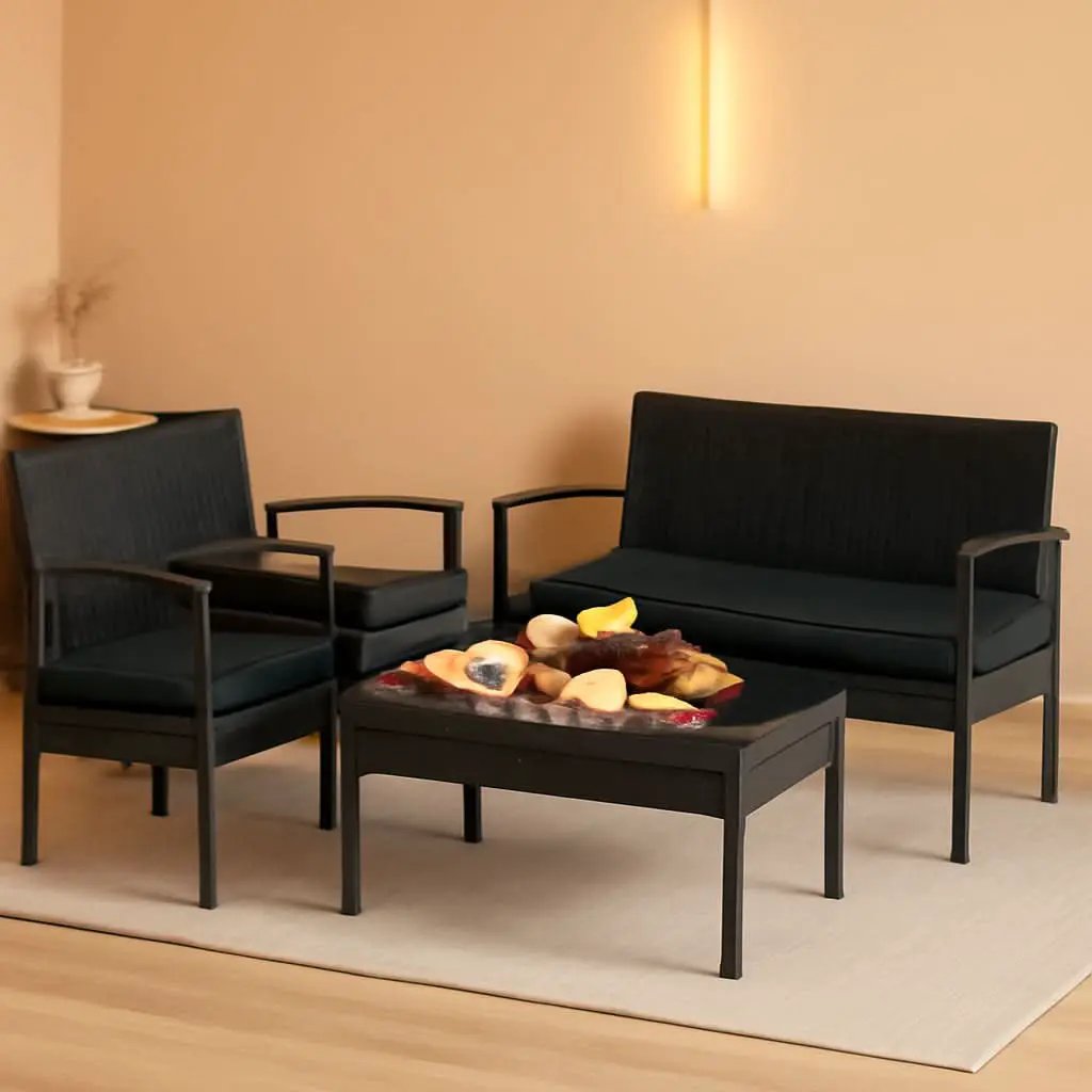 4 Piece Patio Rattan Conversation Set Glass Coffee Table from PriceLows™
