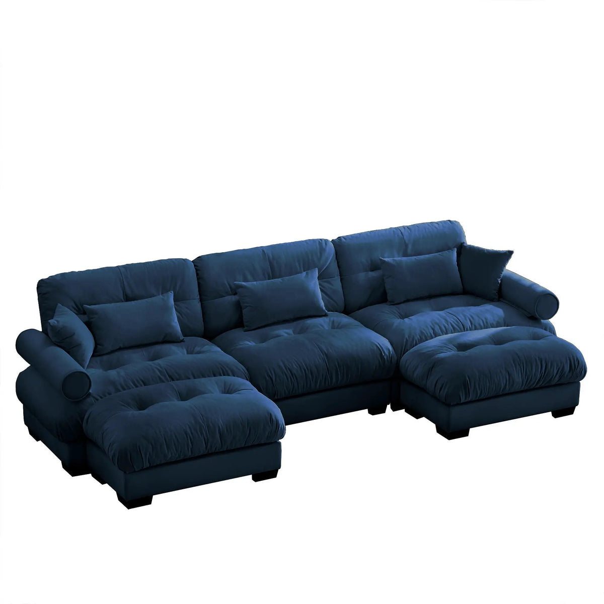 Modular Sectional Sofa | Deep Comfort Cushions | Vintage Fabric Ottoman
