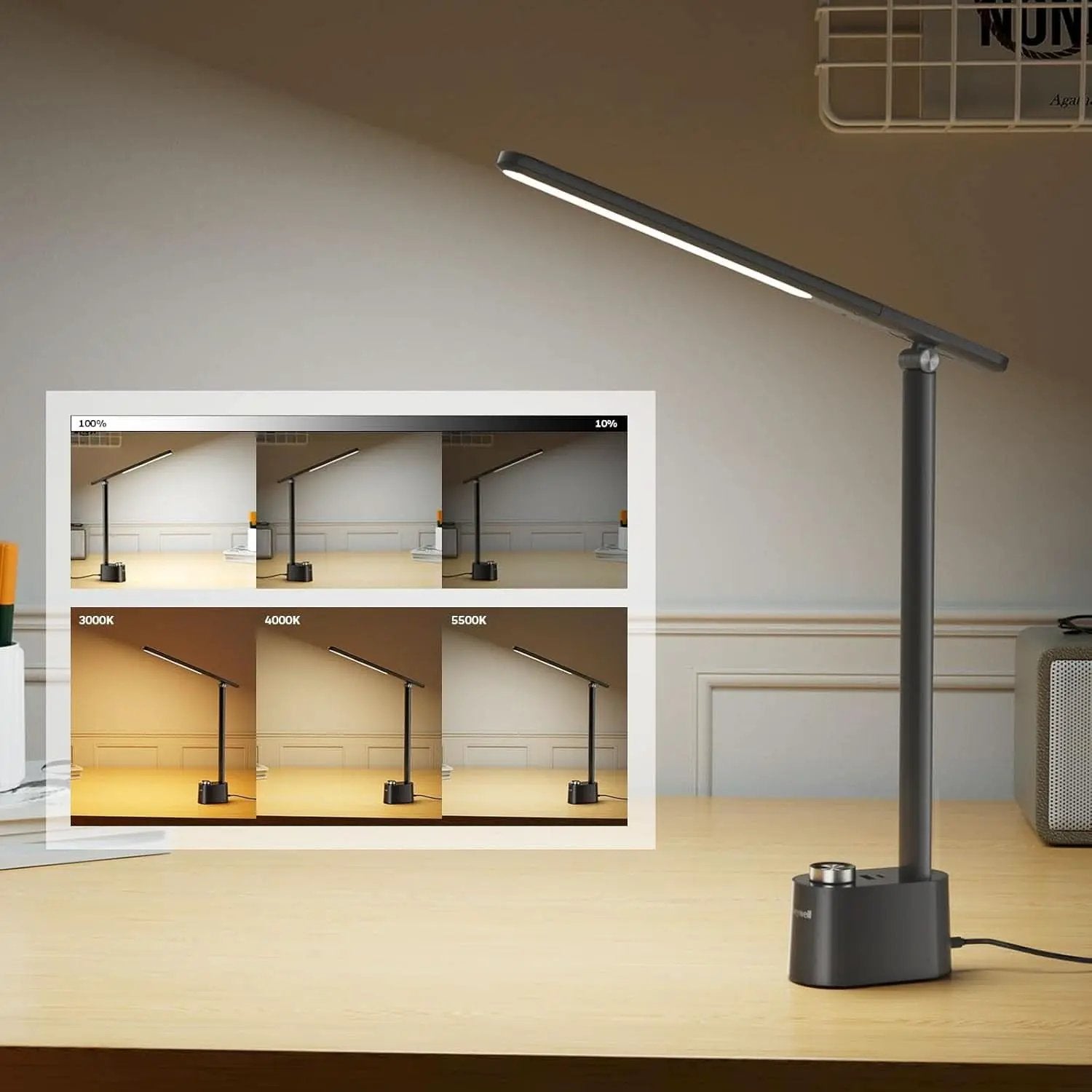 LED Desk Lamp H01 Pro Sunturalux Foldable With USB Ports Black from PriceLows™