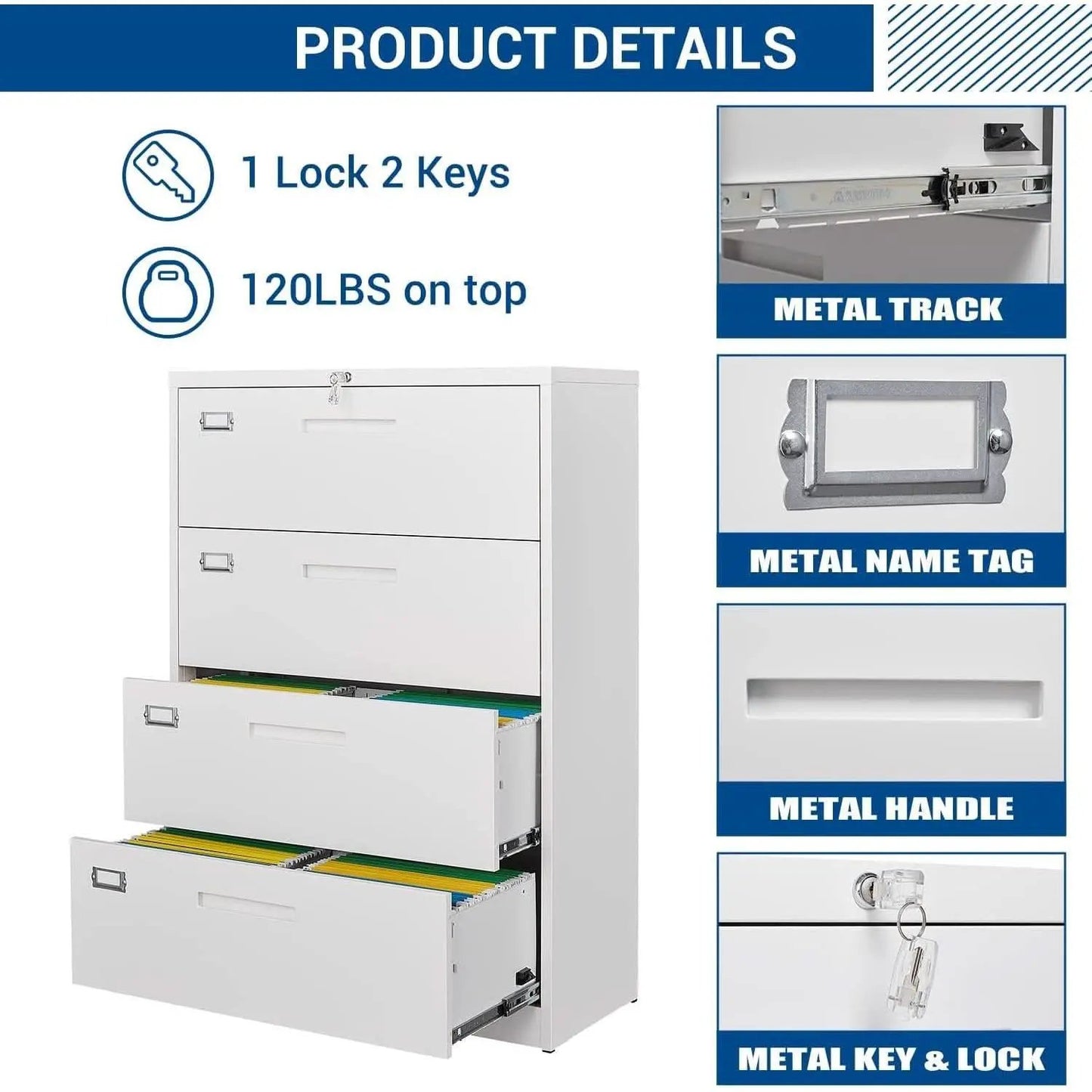 Lockable 4 Drawer Metal File Cabinet For Home Office from PriceLows™