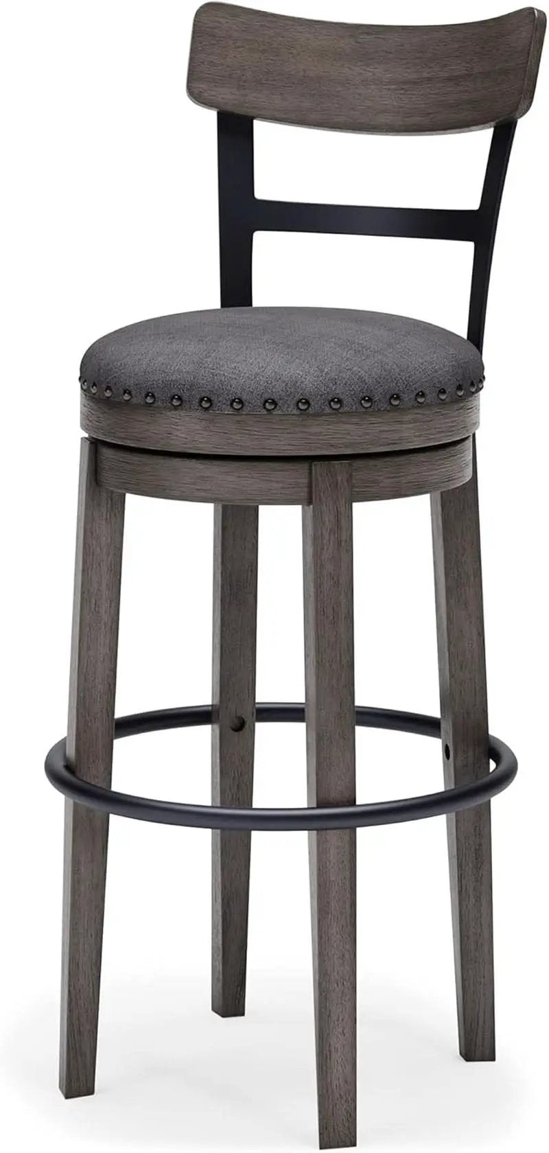 30 Inch Gray Upholstered Swivel Farmhouse Bar Stool from PriceLows™