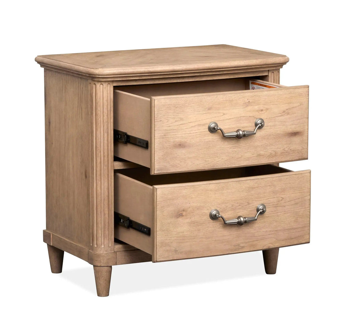 Harmony Heights Drawer Nightstand Nightstands w/ Charging Station | 18 x 28 x 28 in | Oak Veneer & Faux Leather | Belgium Wheat