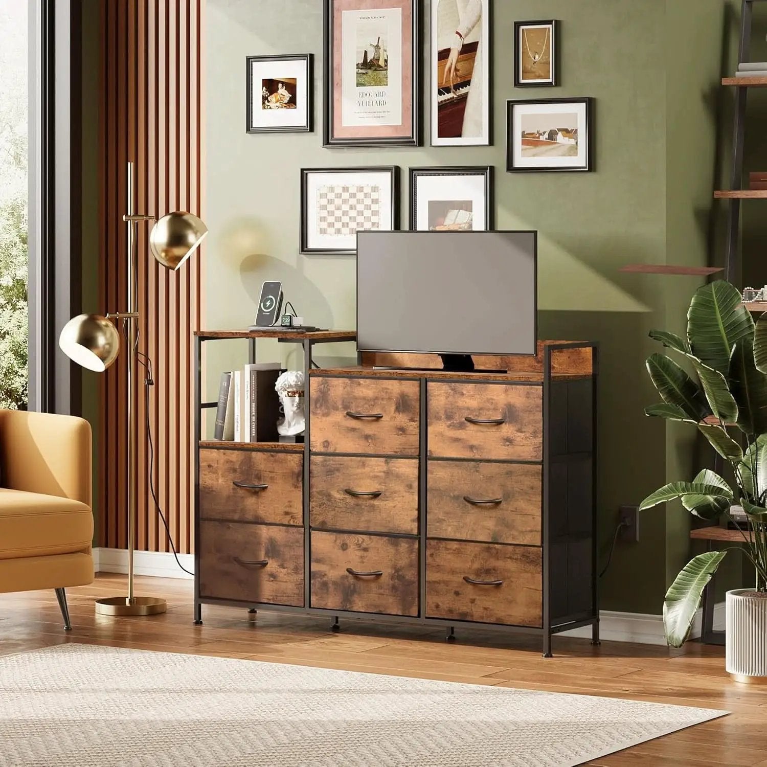 Dresser TV Stand With Charging Station And 8 Fabric Drawers from PriceLows™