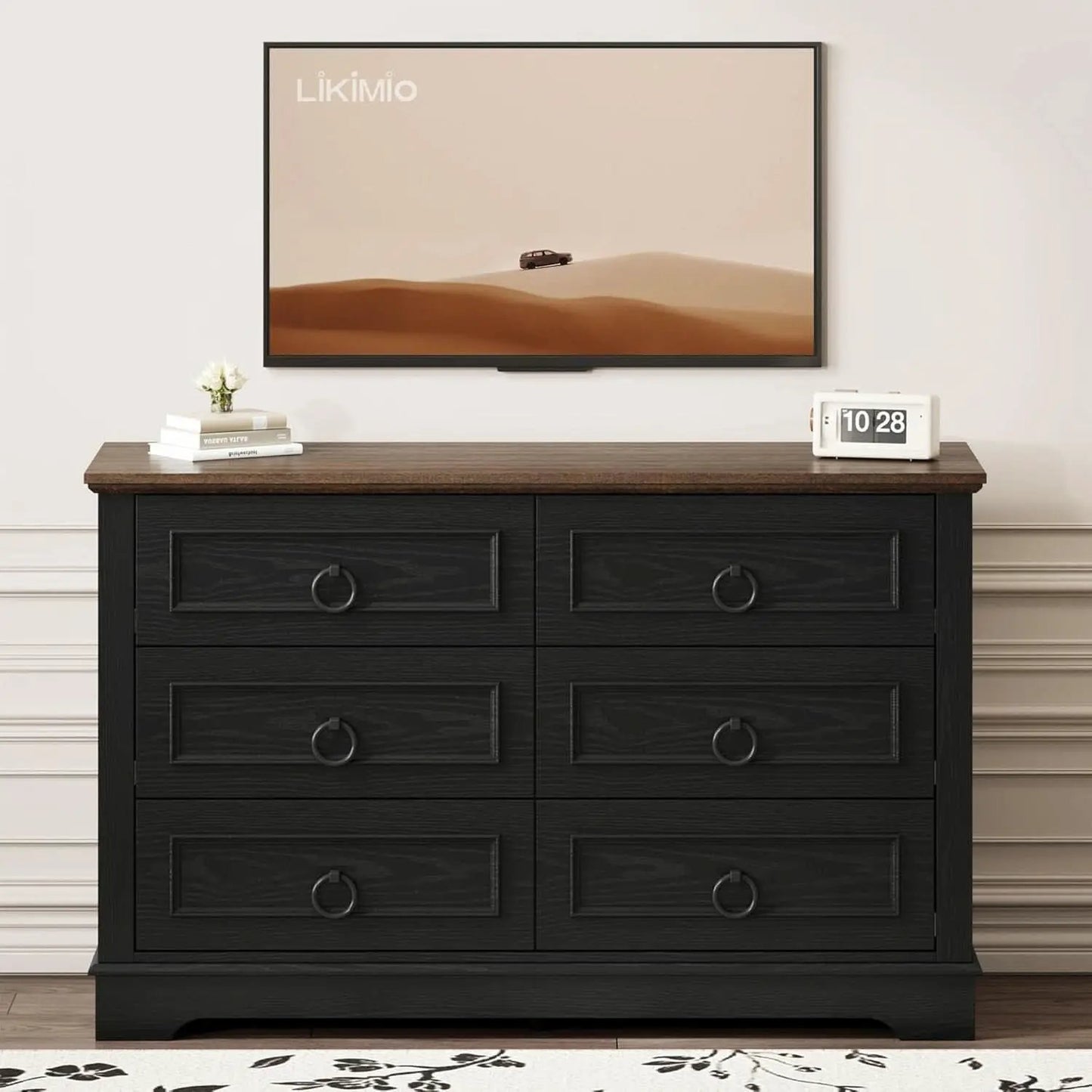 Black FortySevenPointTwoInch Wide Six Drawer Dresser from PriceLows™