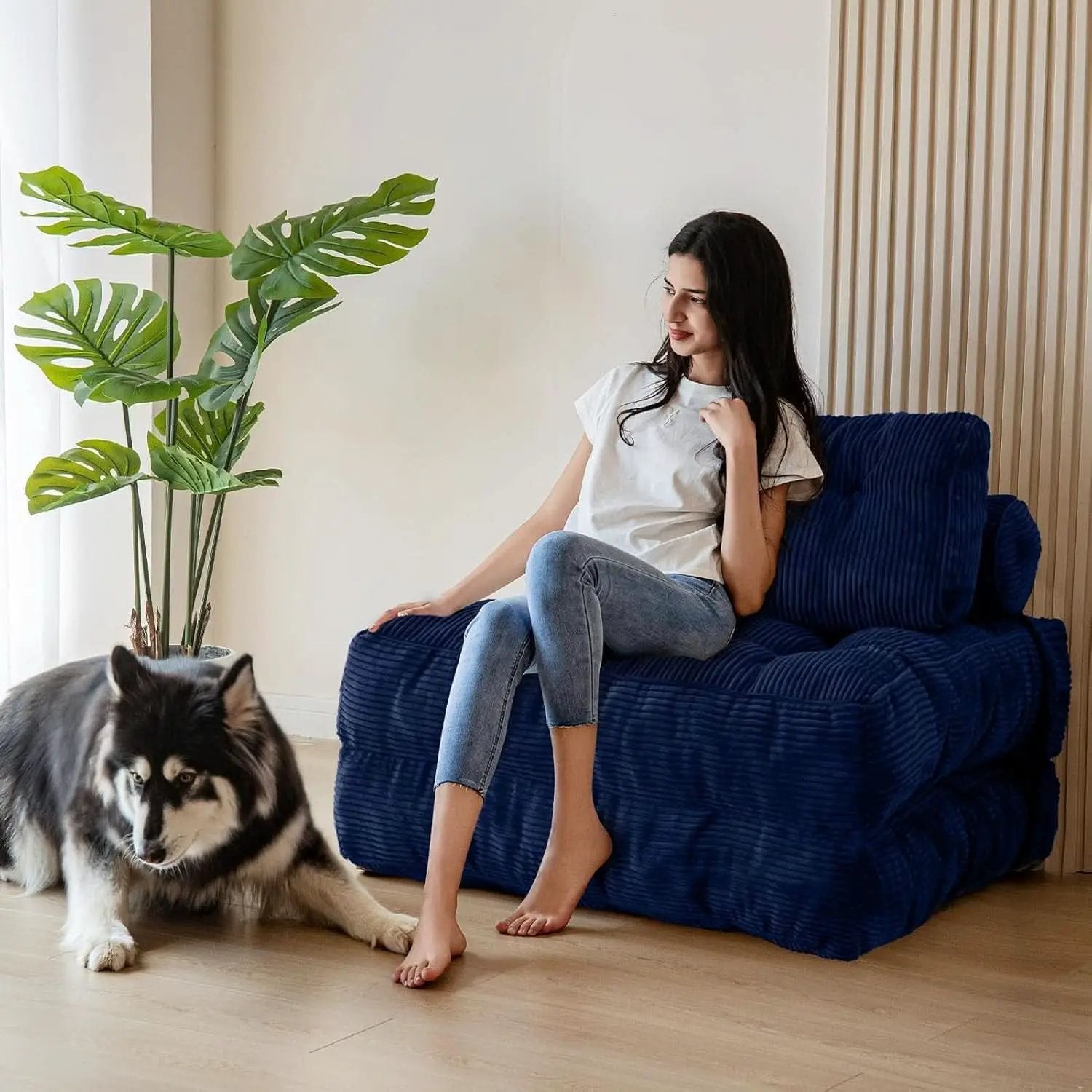 Navy Folding Sofa Bed Convertible Sleeper Chair With Back Support from PriceLows™