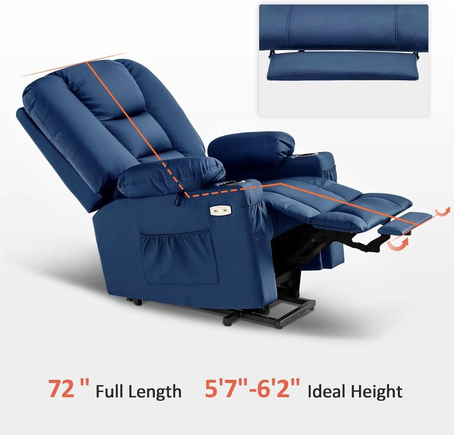 Large Navy Blue Power Lift Recliner Chair With Massage And Heat from PriceLows™