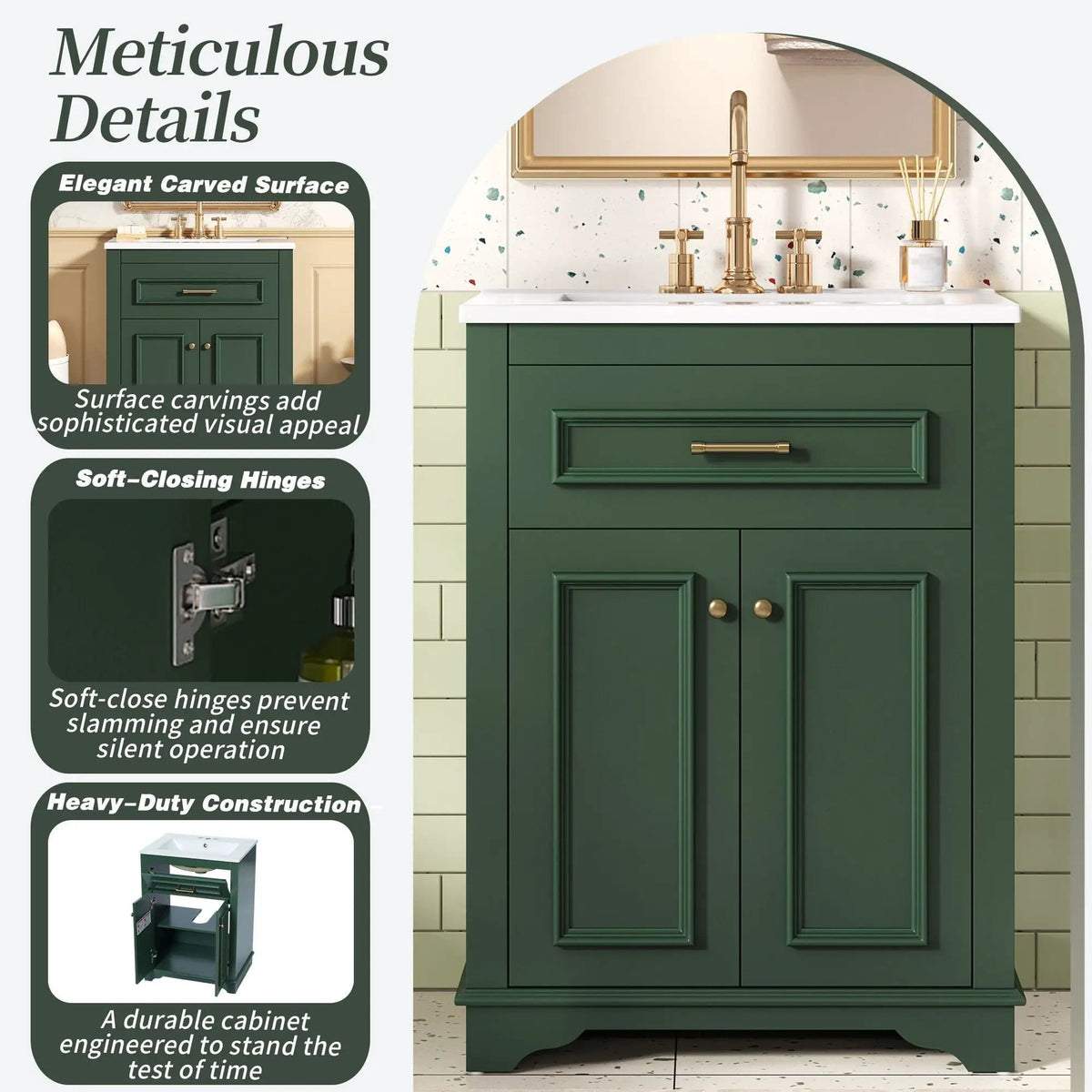 Bathroom Vanity With Integrated Sink, 2 Door Cabinet With Tip Out Drawer | 3 Pieces | Solid Wood & Iron | Bathroom