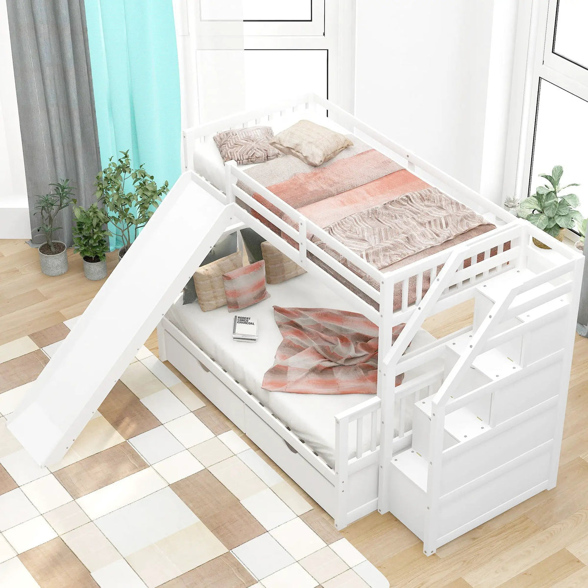 Bunk Bed | Storage Staircase | Slide | Desk With Drawers