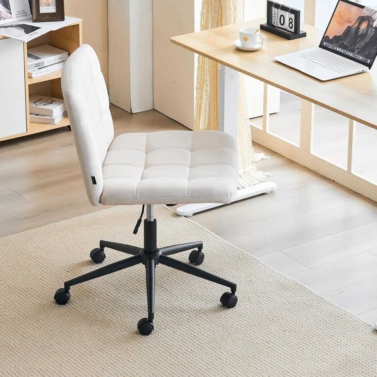 Height Adjustable Swivel Office Chair With Wheels Beige from PriceLows™