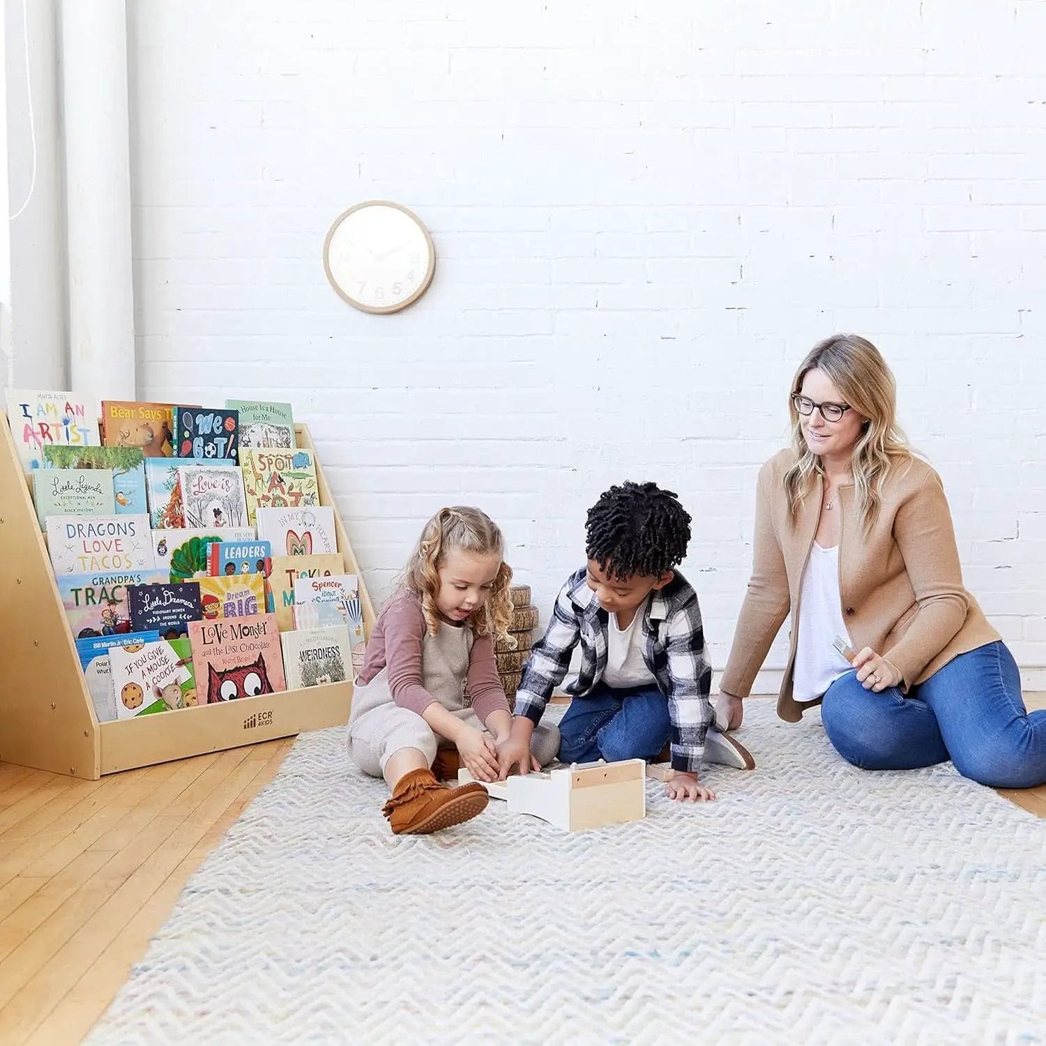 Natural Wood Single Sided Book Display Classroom Bookshelf from PriceLows™