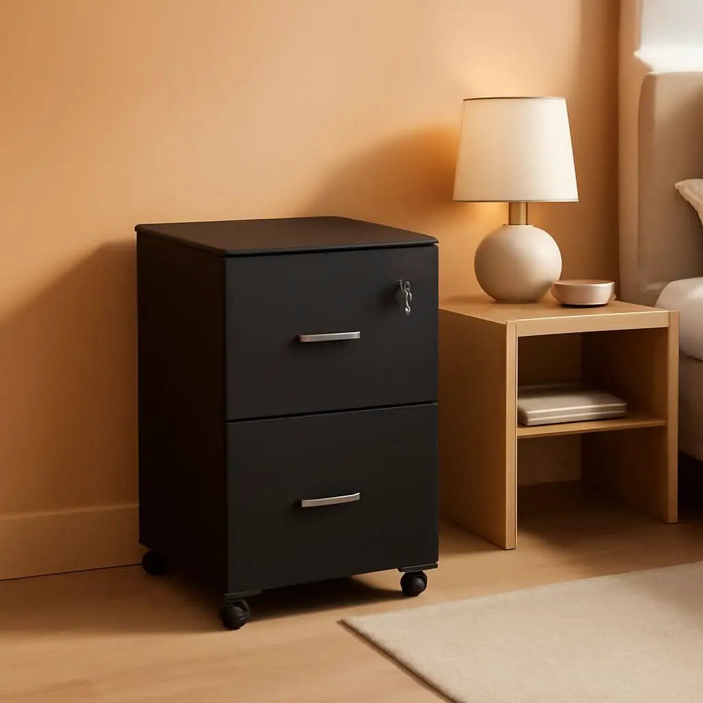 Two Drawer File Cabinet For Home Office A4 Size Black Honey Finish Space Saving Design from PriceLows™