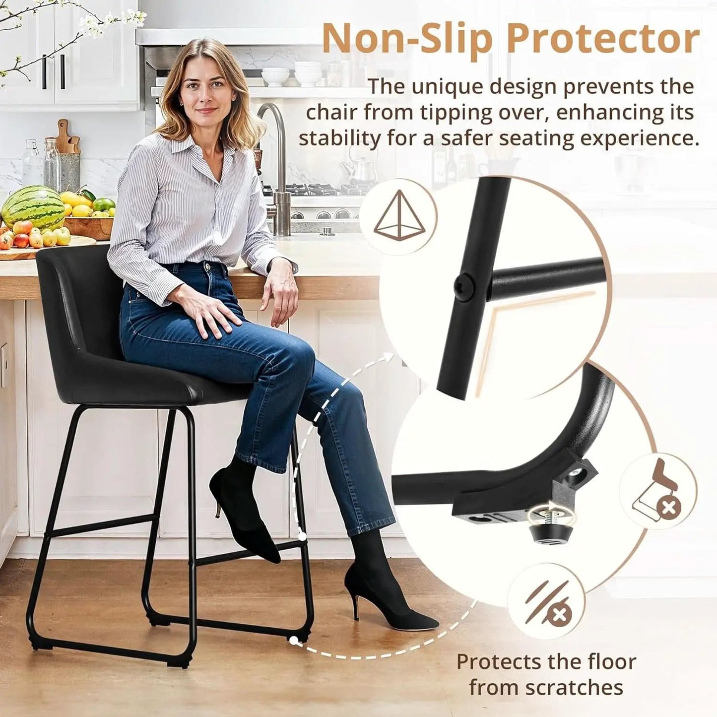 26 Inch Faux Leather Bar Stools Set Of 3 Counter Height With Back Modern Kitchen Island Chairs from PriceLows™