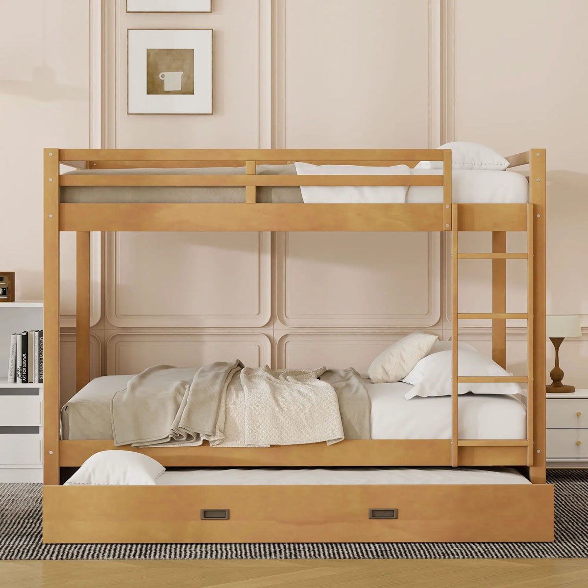Sturdy Bunk Bed With Ladder | Solid Pine Wood | Guard Rails | Compact Layout