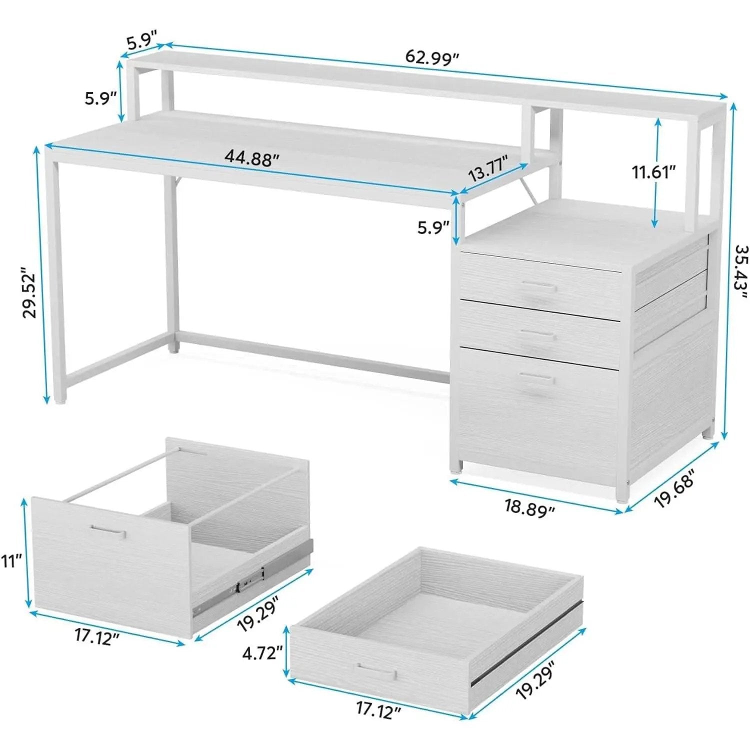 White Computer Desk With File Cabinet And Monitor Stand from PriceLows™