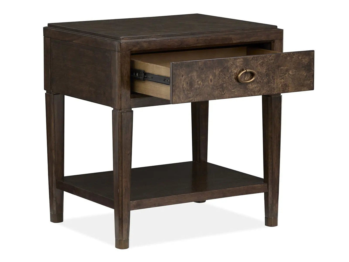 Rowan Open Nightstand Nightstands w/ Charging Station | 20 x 26 x 27.5 in | Metal & Veneer | Espresso