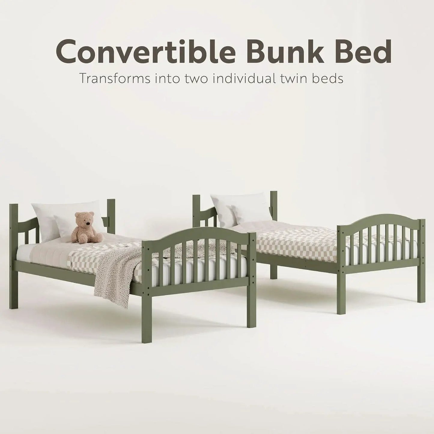 Olive Twin Over Twin Bunk Bed Converts To Two Beds from PriceLows™