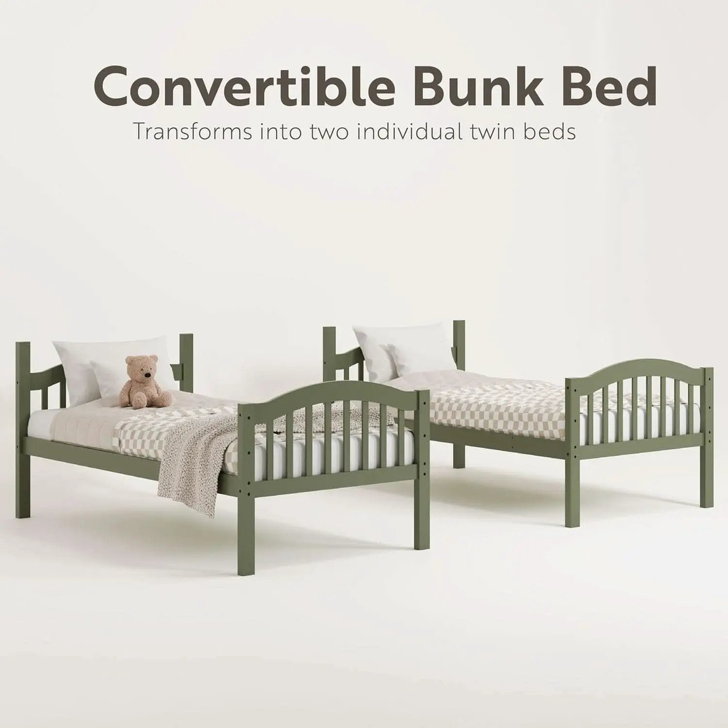 Olive Twin Over Twin Bunk Bed Converts To Two Beds from PriceLows™