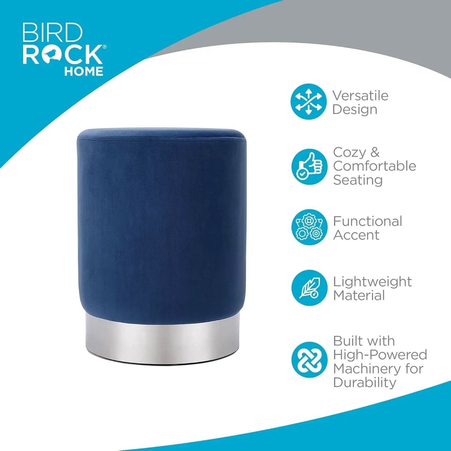 Sleek Round Ottoman Foot Stool Blue Memory Foam Padding from PriceLows™