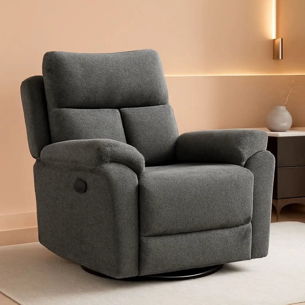 Swivel Rocker Recliner Chair Gray Fabric For Small Spaces from PriceLows™