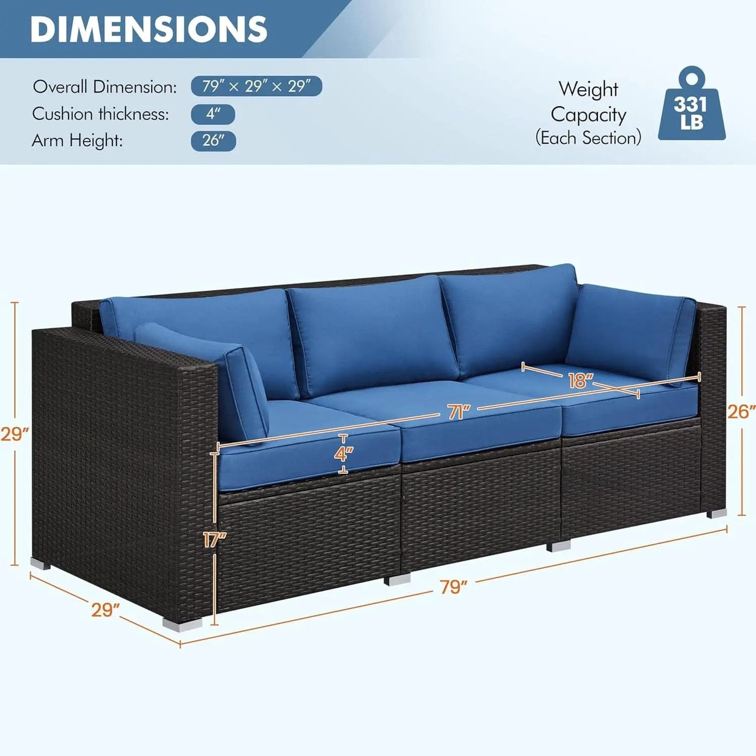 Outdoor Three-Seat Wicker Sofa with Deep Cushions and Pillows from PriceLows™