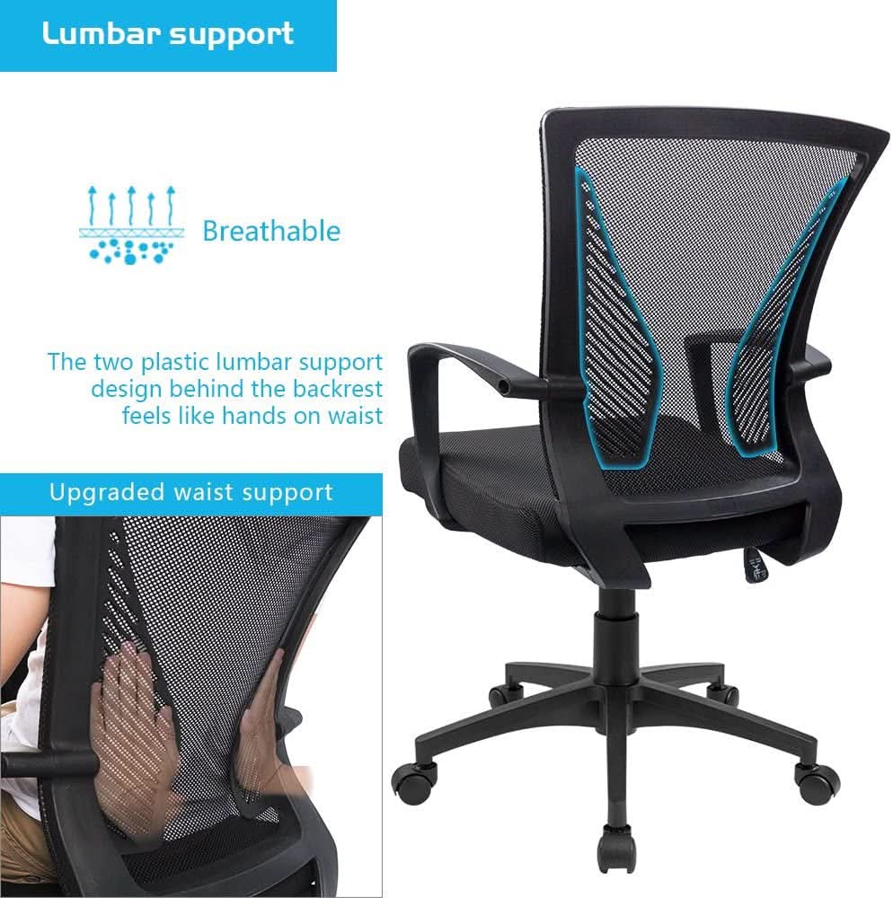 Office Chair Ergonomic Mid Back Mesh Black Lumbar Support from PriceLows™