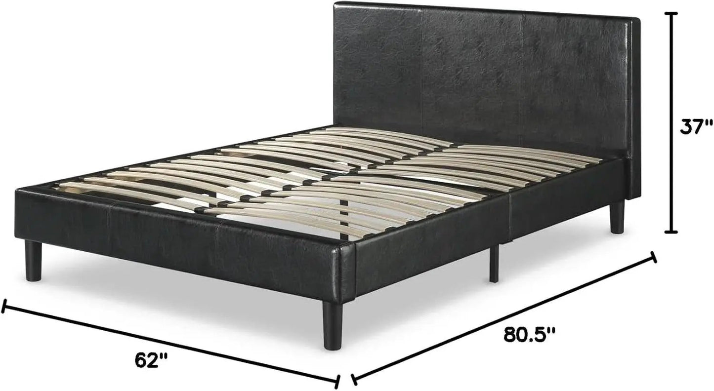 Queen Faux Leather Platform Bed Frame With Wood Slats from PriceLows™