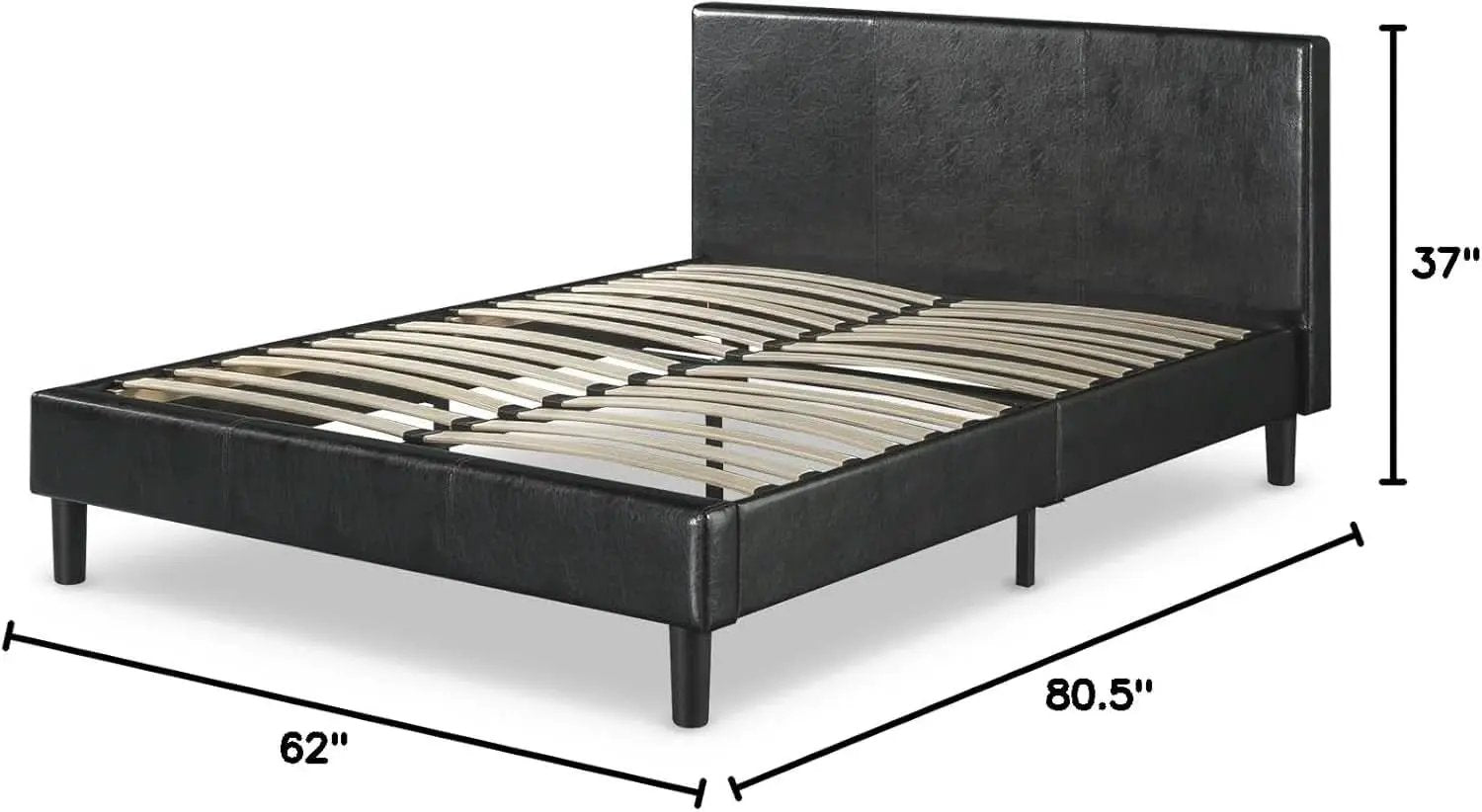 Queen Faux Leather Platform Bed Frame With Wood Slats from PriceLows™