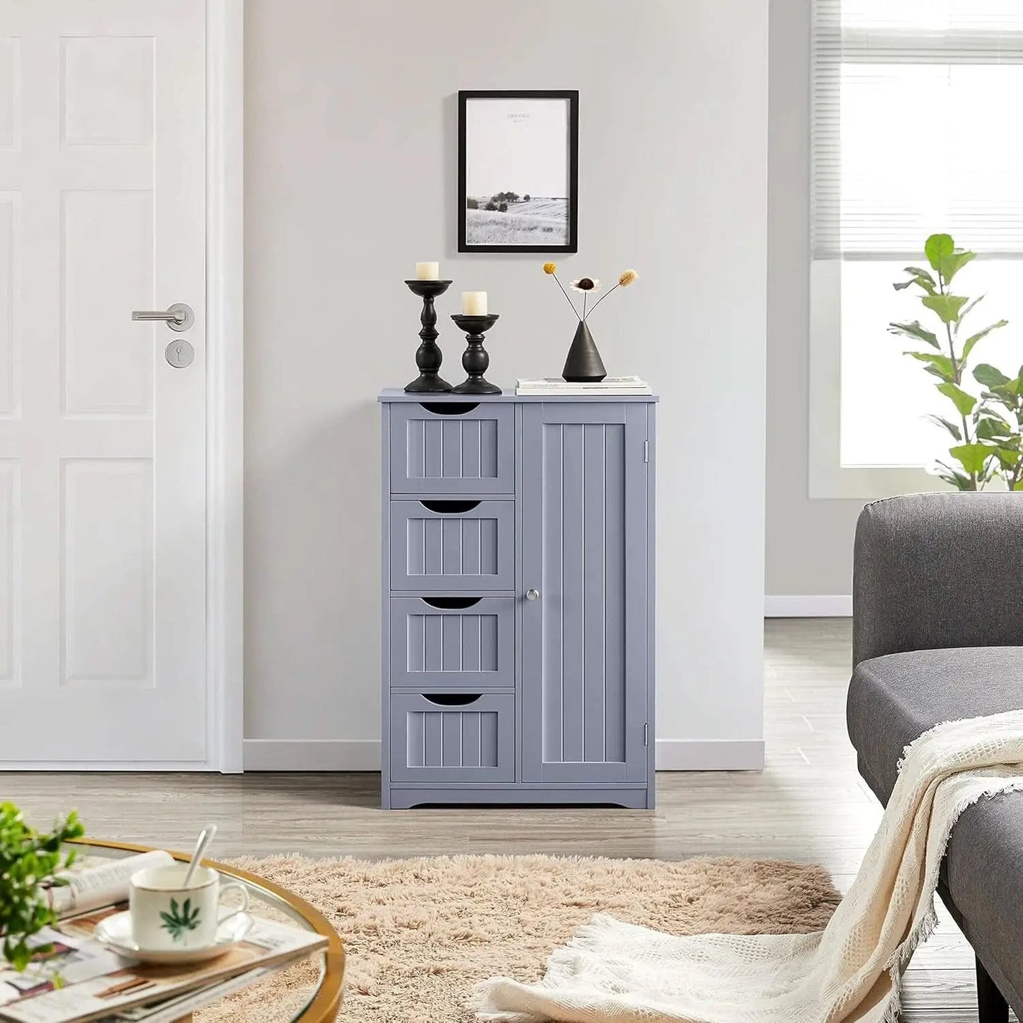 Gray Freestanding Bathroom Floor Cabinet With 4 Drawers from PriceLows™