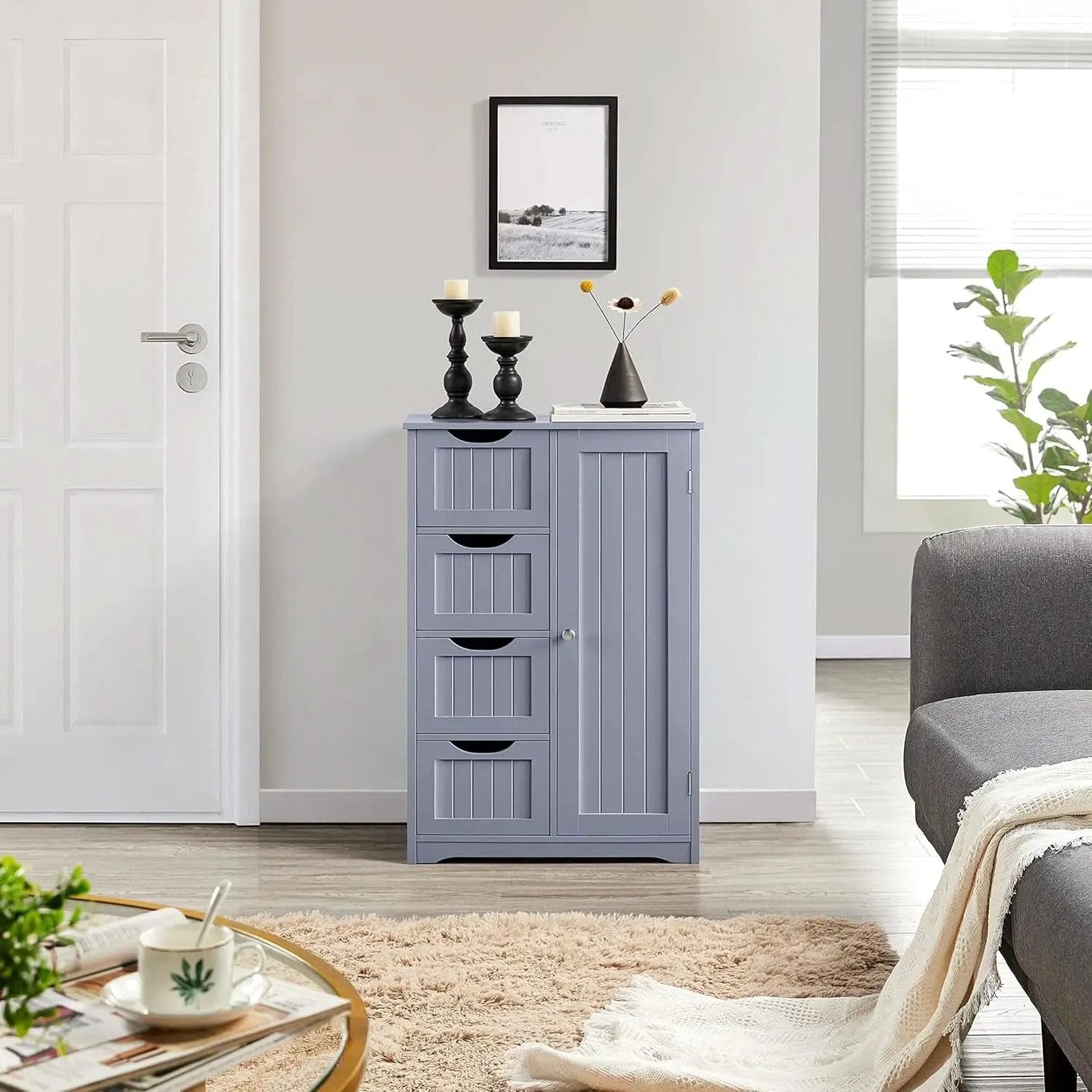Gray Freestanding Bathroom Floor Cabinet With 4 Drawers from PriceLows™