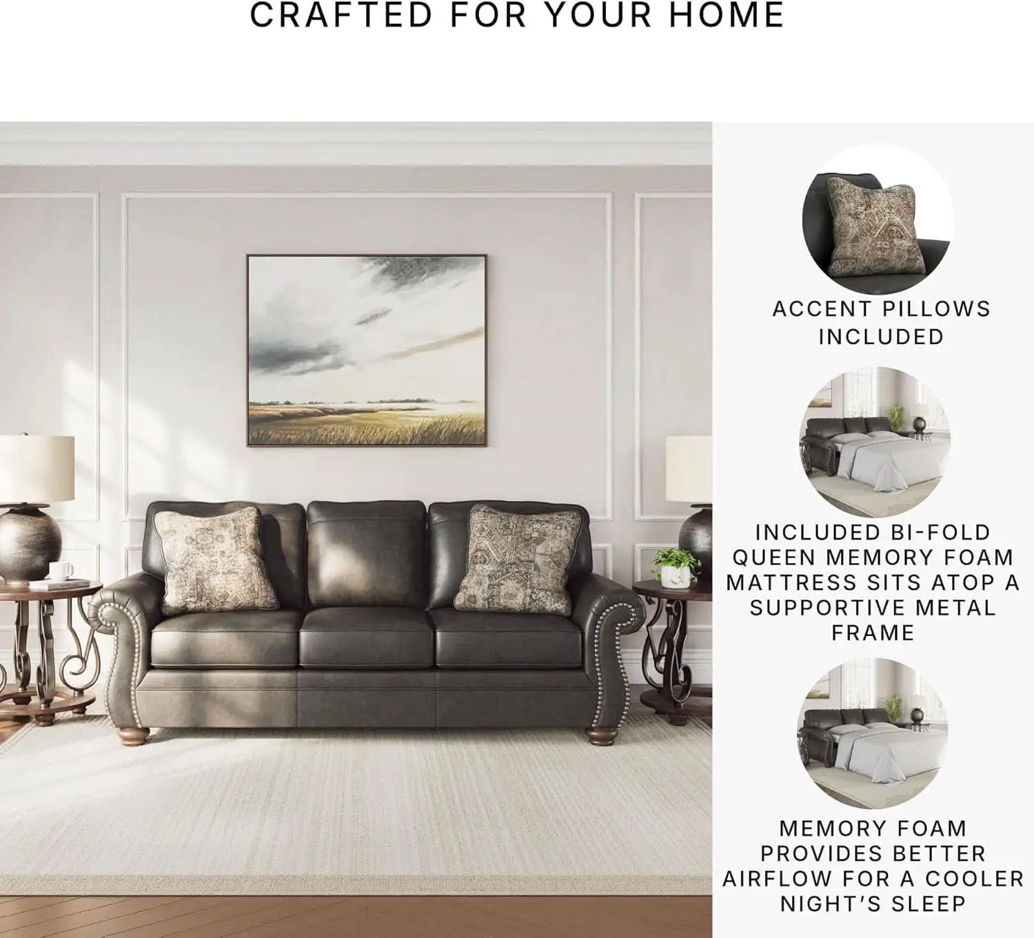Queen Sofa Sleeper Anthracite Black Memory Foam Ultra from PriceLows™