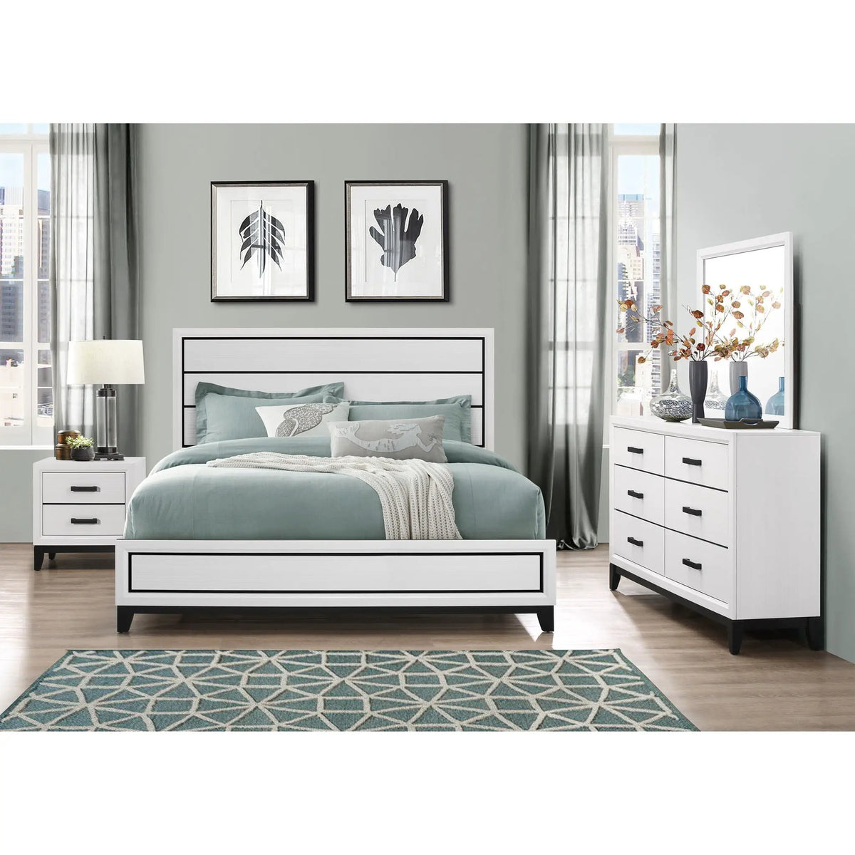 Mirage 5-Piece Bedroom Set | Rubber Wood Construction | Elegant Finish | Slat Design