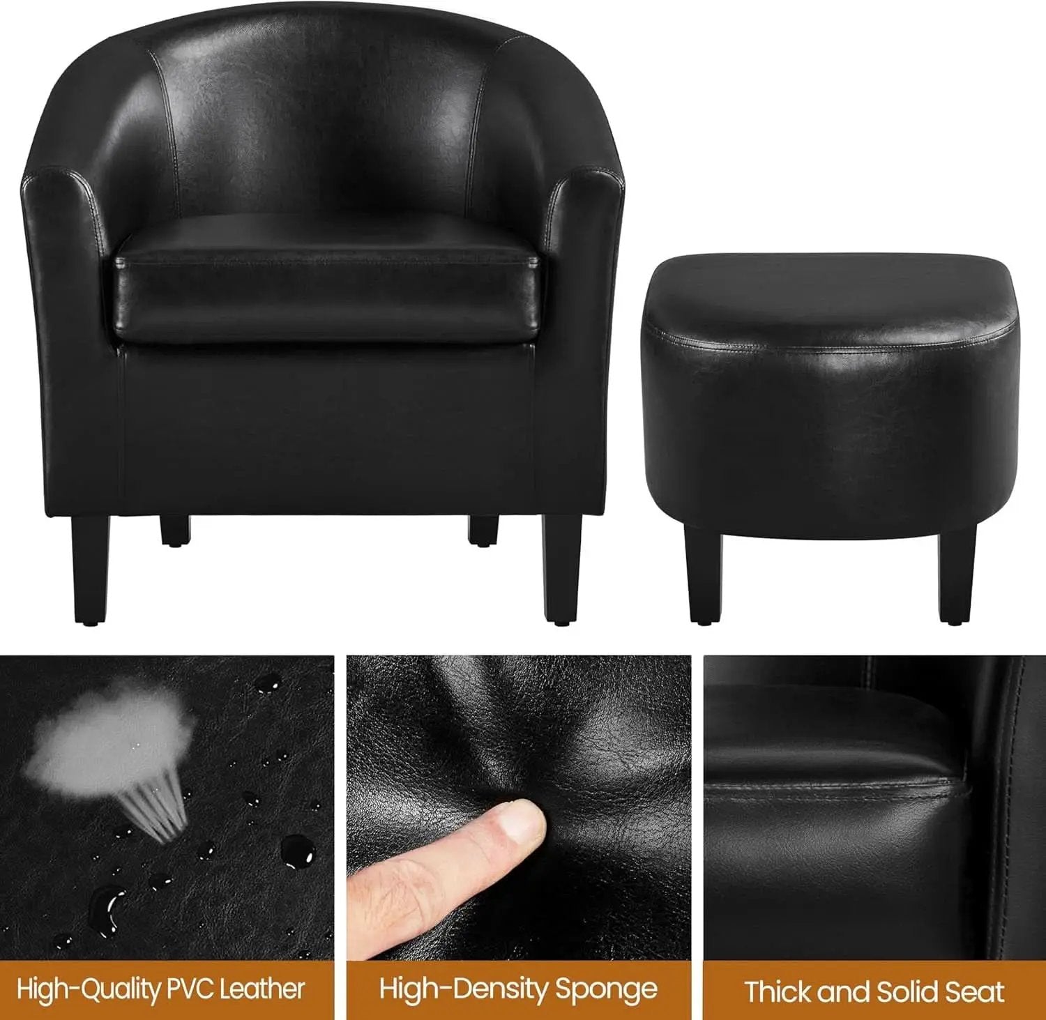 Modern Black Faux Leather Accent Chair With Ottoman Set from PriceLows™