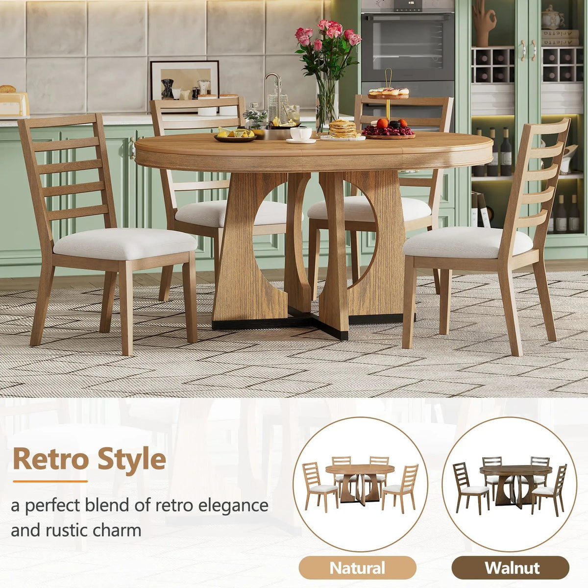 Round Dining Table Set | Extendable Top | 4 Chairs Included | 4 Seater