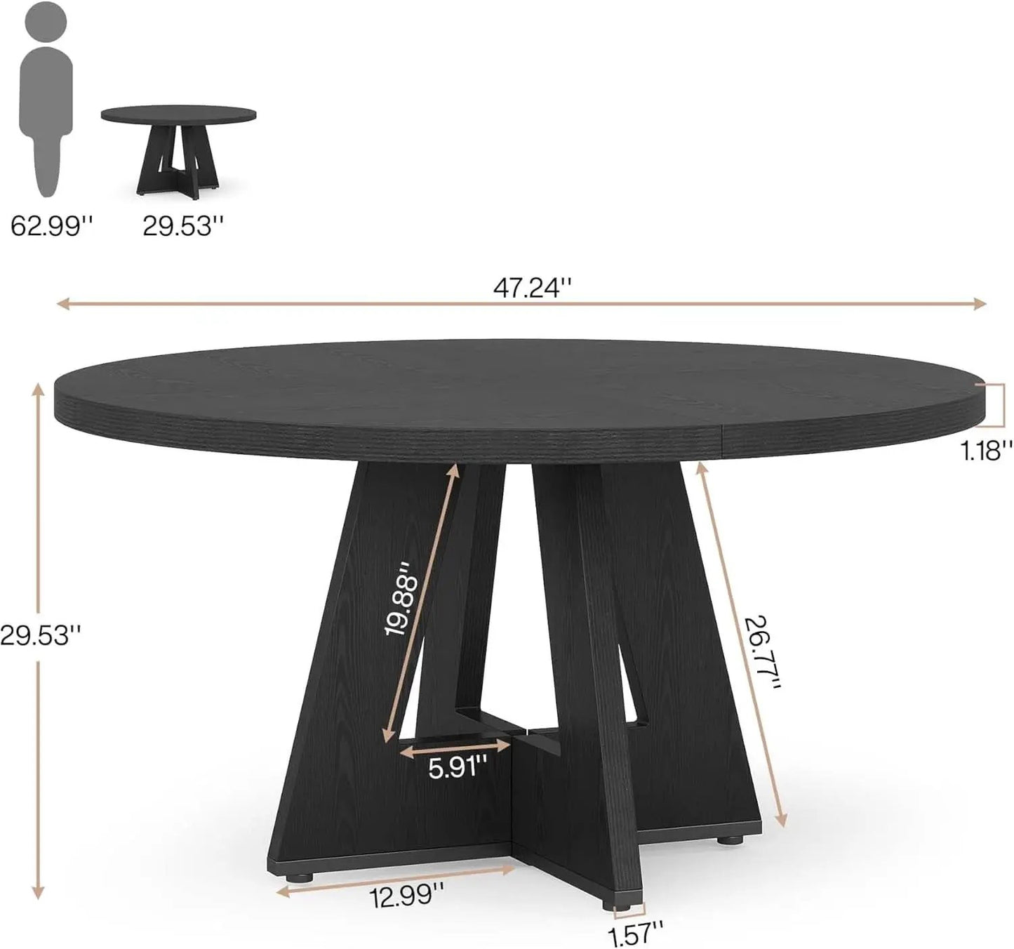Farmhouse Round Dining Table 47 Inch Black For Four from PriceLows™