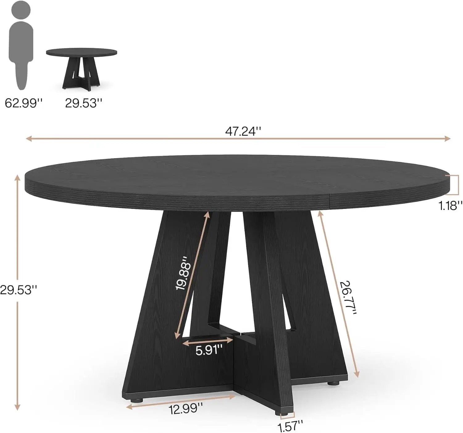 Farmhouse Round Dining Table 47 Inch Black For Four from PriceLows™