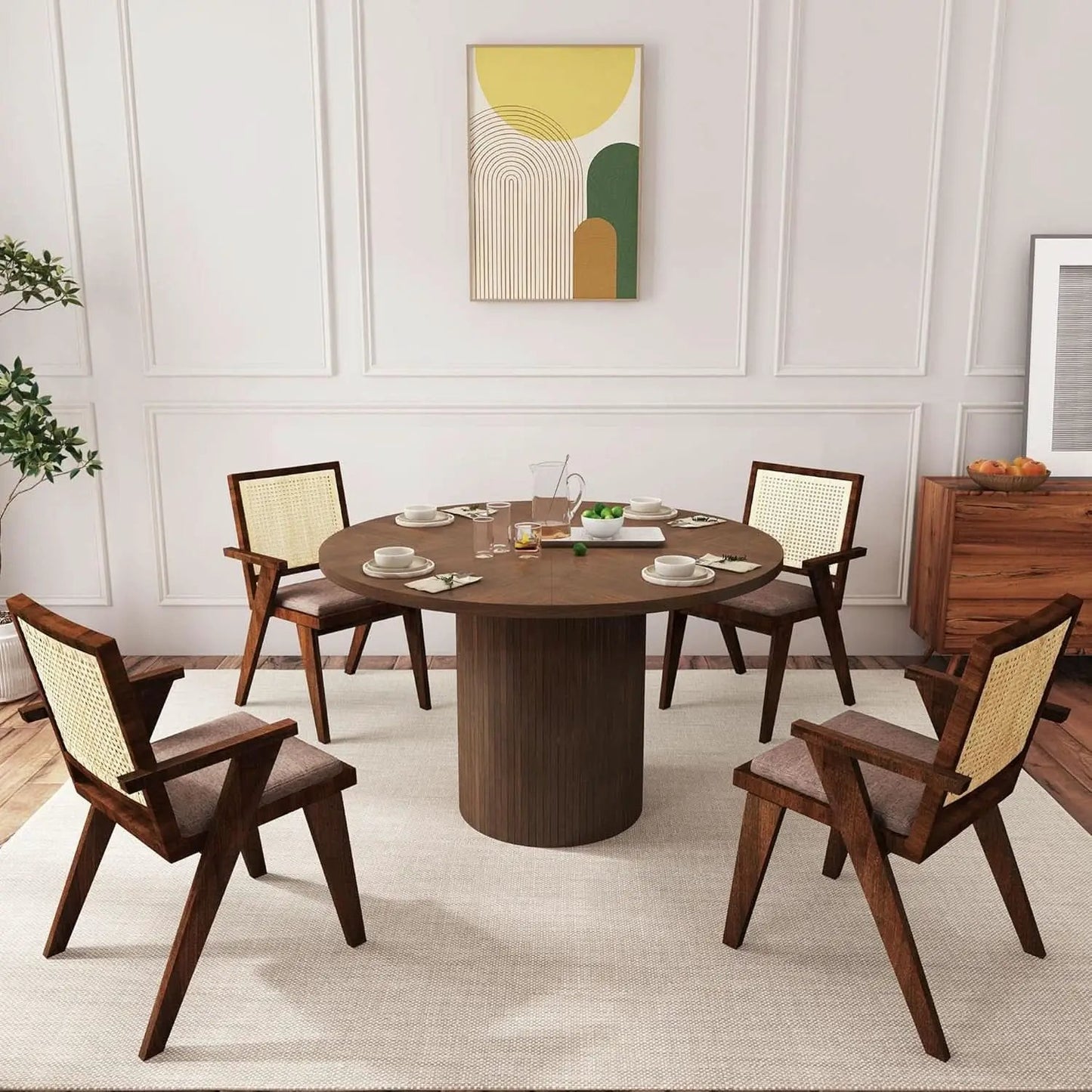 47 Inch Walnut Round Dining Table Farmhouse Kitchen from PriceLows™