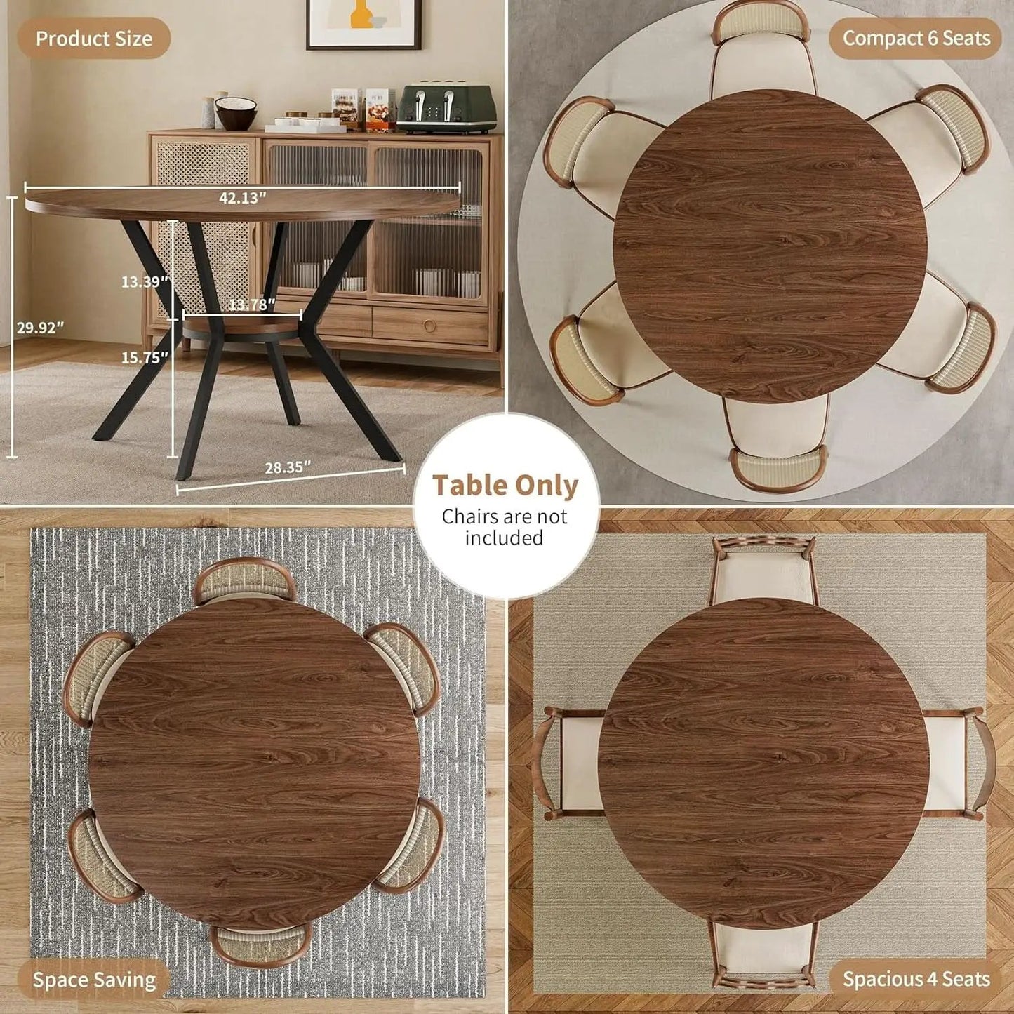 42 Inch Round Dining Table Walnut With Built In Storage from PriceLows™