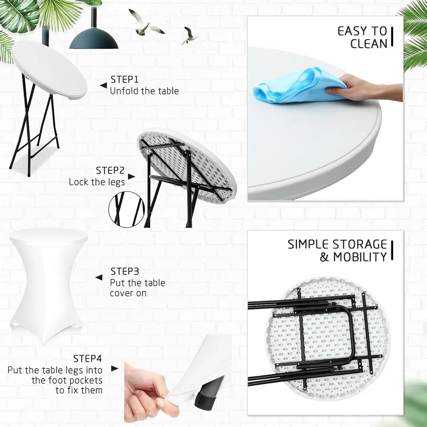 32 Inch White HighTop Collapsible Cocktail Table Set from PriceLows™
