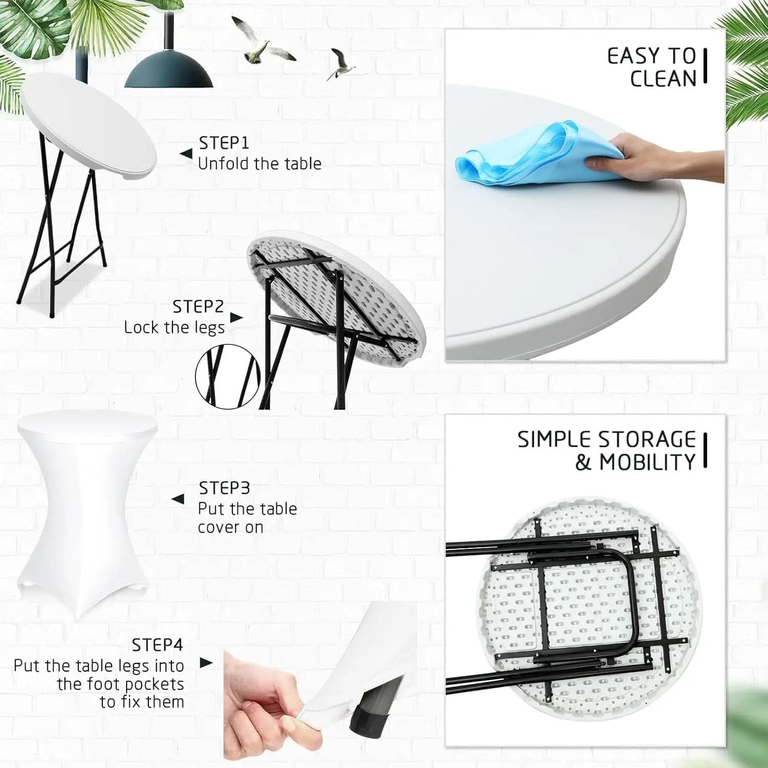 32 Inch White HighTop Collapsible Cocktail Table Set from PriceLows™
