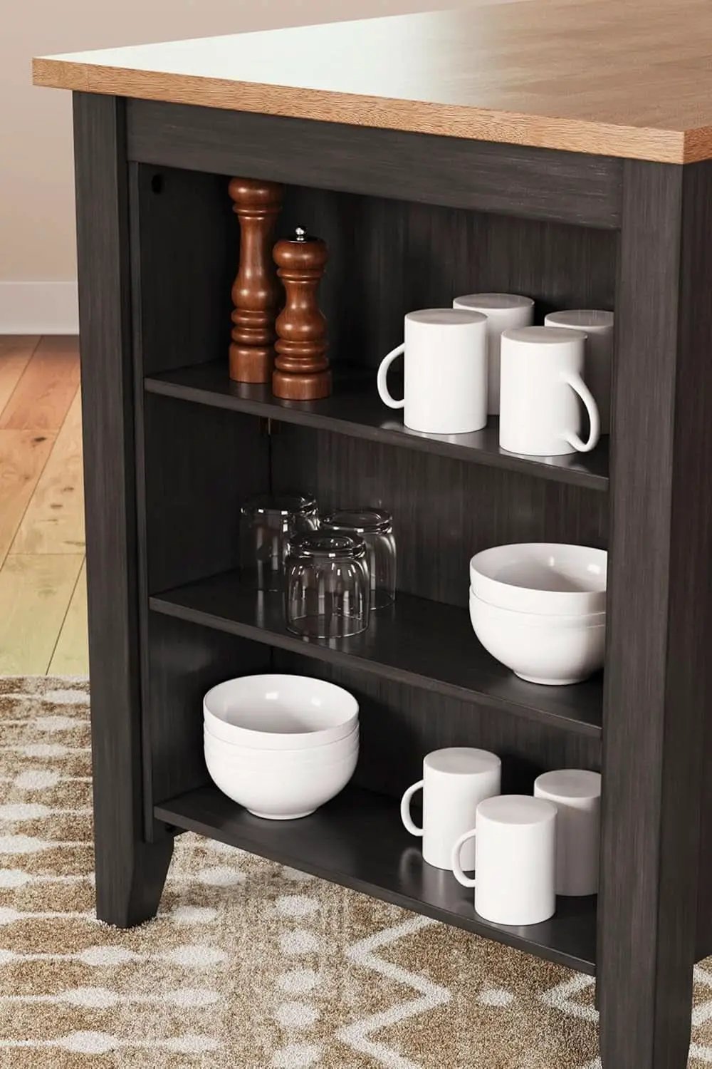 Counter Height Dining Table With 3 Shelves Trestle Base from PriceLows™