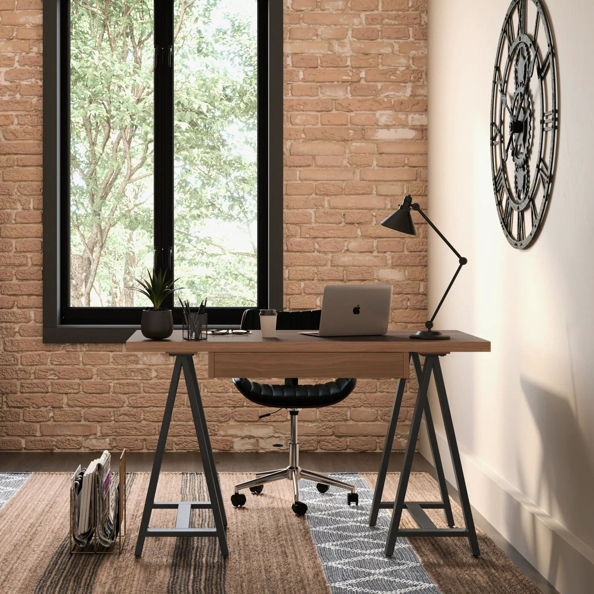 Sawhorse Handcrafted Solid Desk | Walnut Veneer And Solid Wood | Extra Thick Tabletop | 60 Inch Length