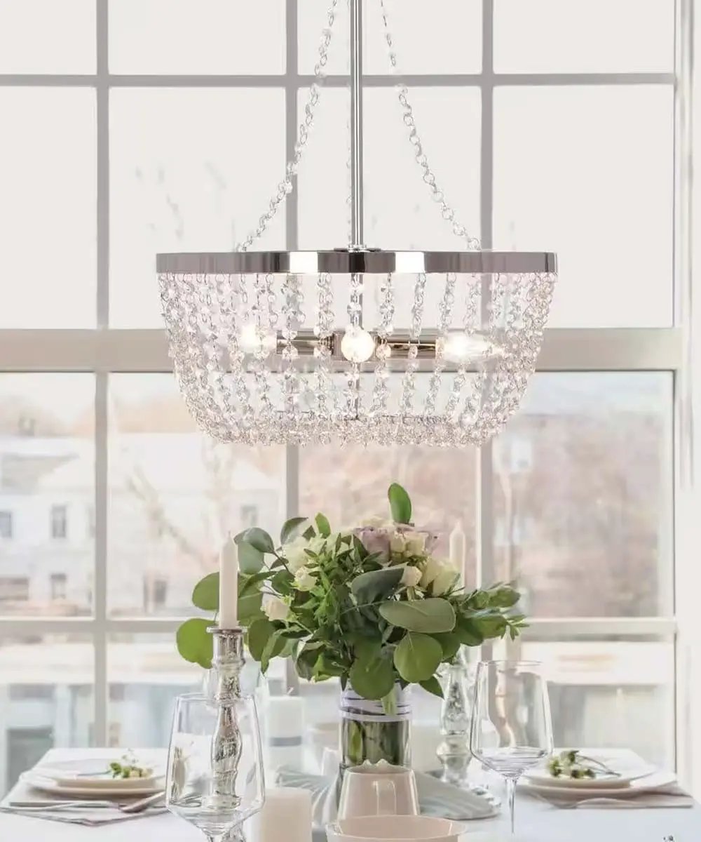 Crystal Pendant Light | 16 Inch Width | 4 Lights | Polished Nickel