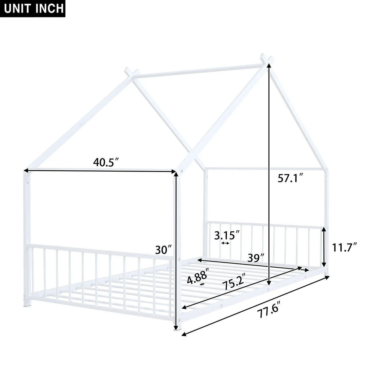 Metal House Bed | Roof Design | Semi-Enclosed Play Space | Contemporary Neutral Finish