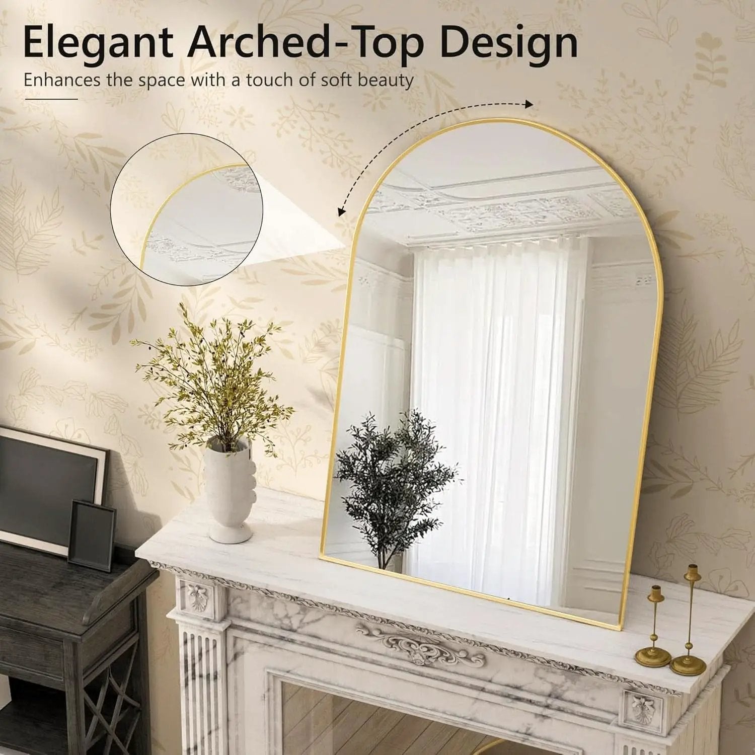 Gold Arched Wall Mirror 24x36 For Bathroom Vanity Decor from PriceLows™