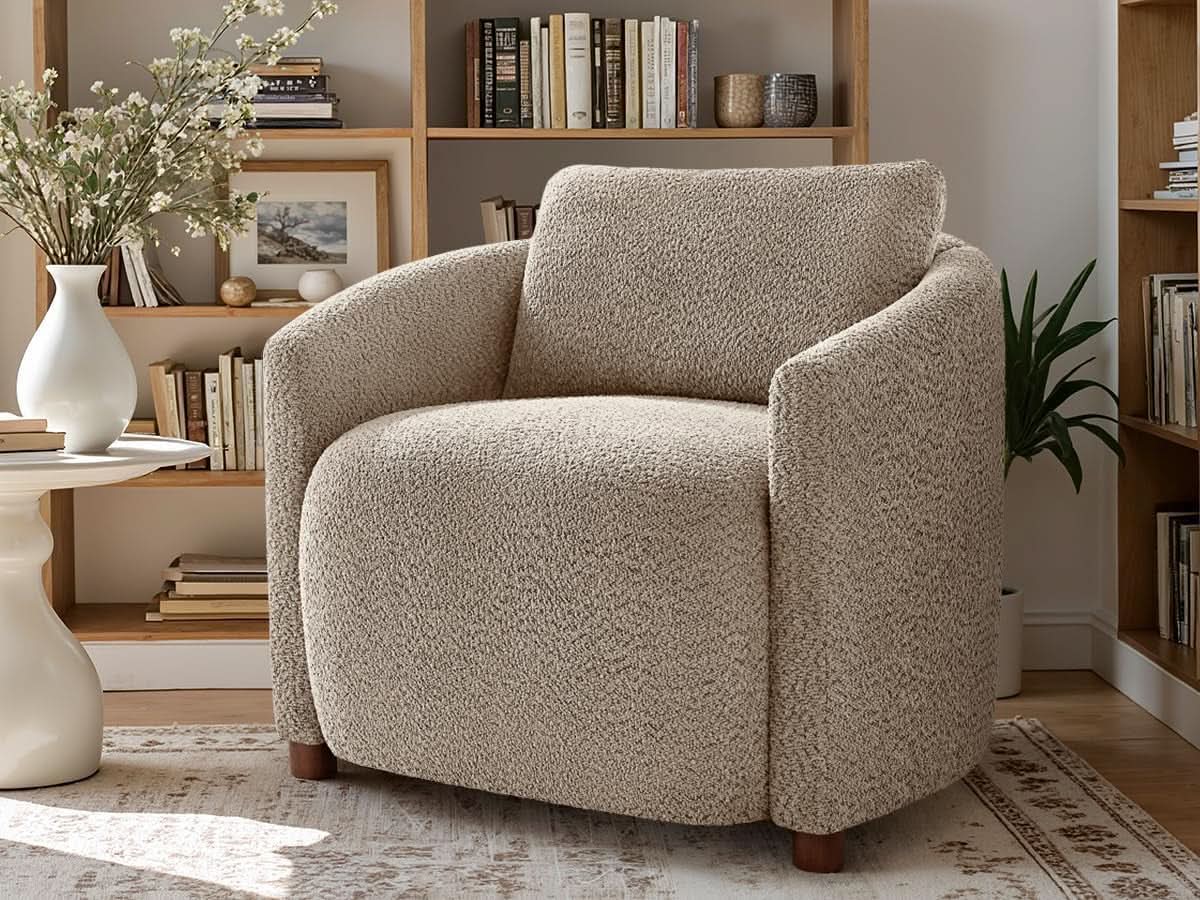 Boucle Barrel Chair Set 2 CloudSoftSherpaLounge Velvet from PriceLows™