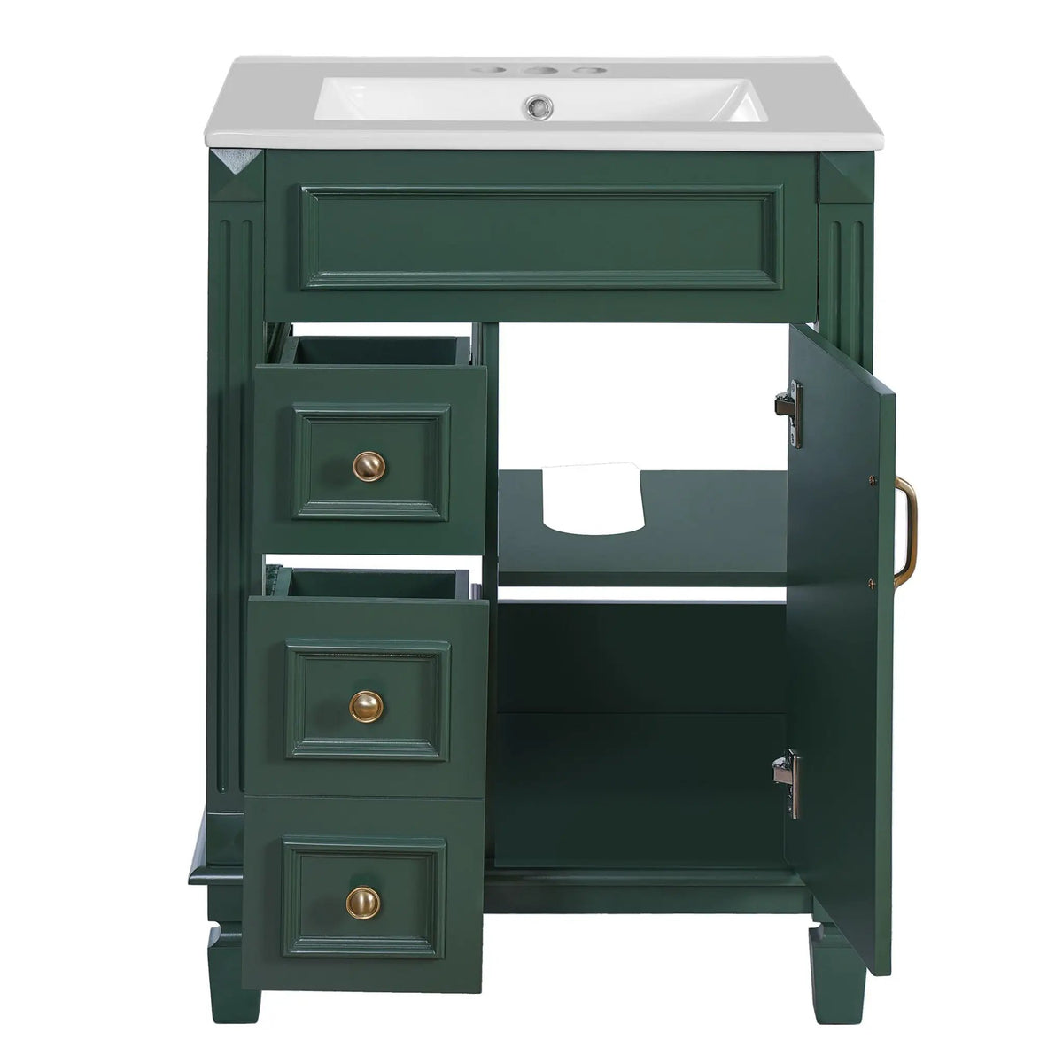 24 Inch Compact Bathroom Vanity | 2 Deep Drawers | Adjustable Shelf | Retro Button Handles