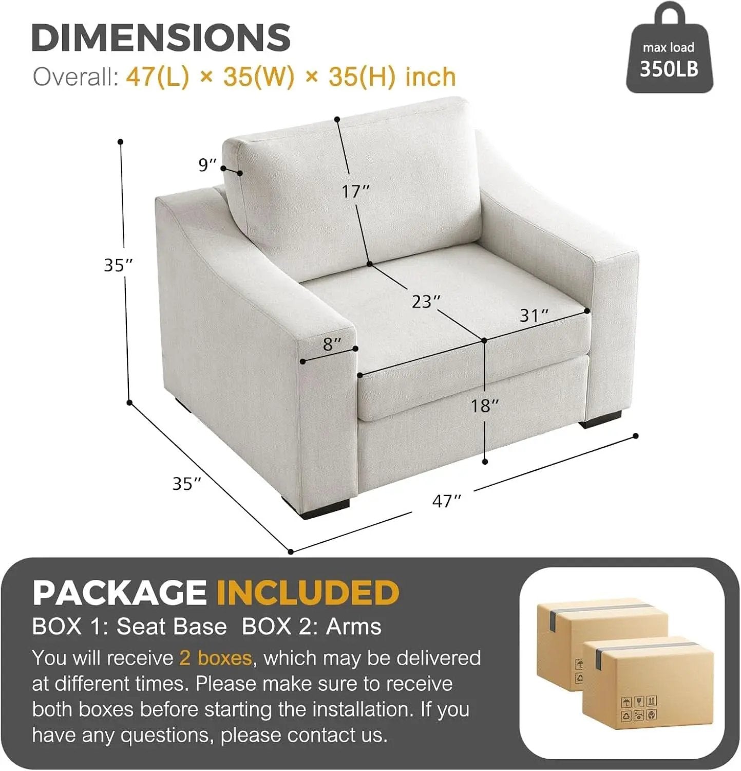 47 Inch Wide Ivory Upholstered Contemporary Armchair from PriceLows™