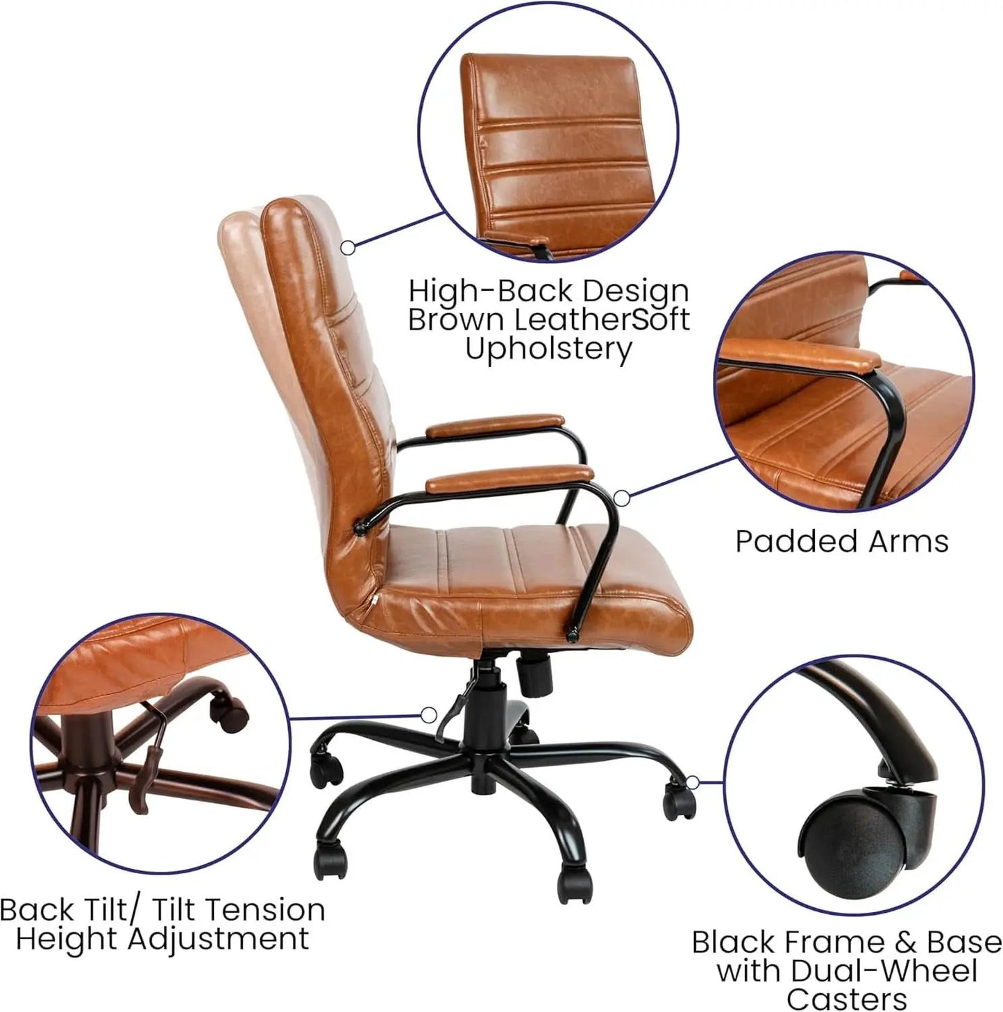Whitney High Back Leathersoft Desk Chair Adjustable Height from PriceLows™