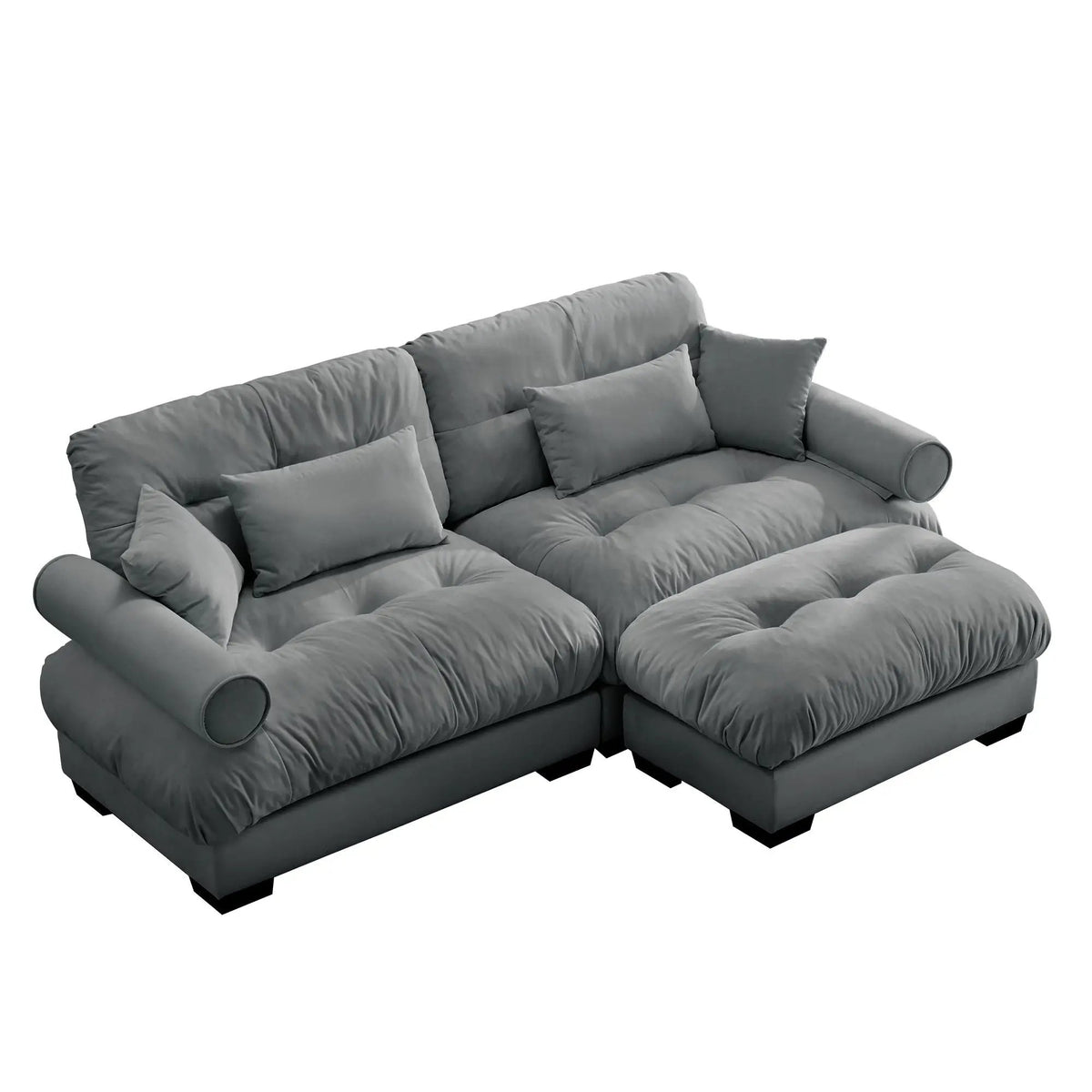 Modular Sectional Sofa | Deep Comfort Cushions | Vintage Fabric Ottoman