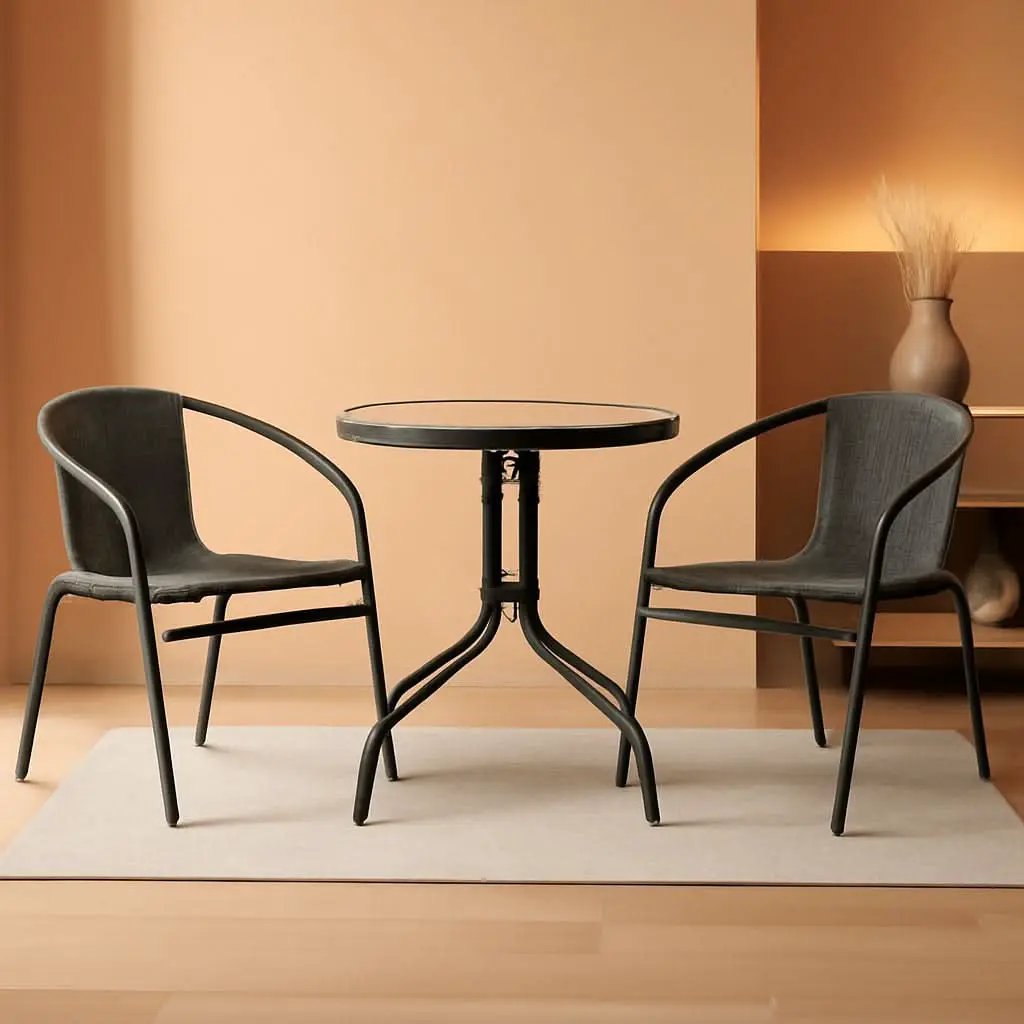 3-Piece Patio Dining Set With Round Glass Table And Stackable Rattan Chairs Gray from PriceLows™